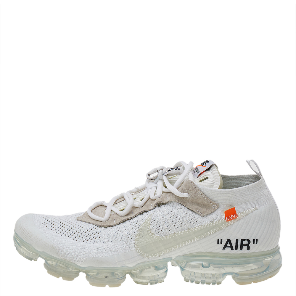 

Off-White x Nike White Knit Fabric And Suede Air Vapormax Sneakers Size