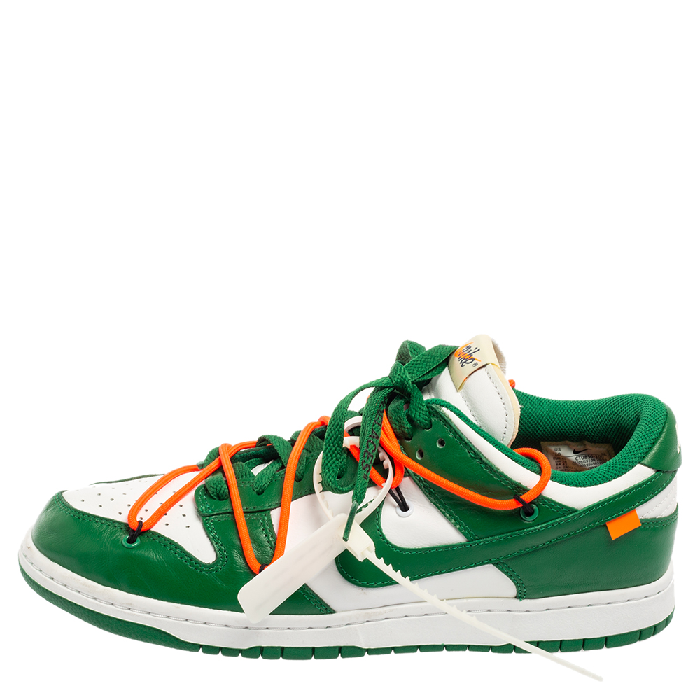 

Nike X Off White Green/White Leather Dunk Low Top Sneakers Size