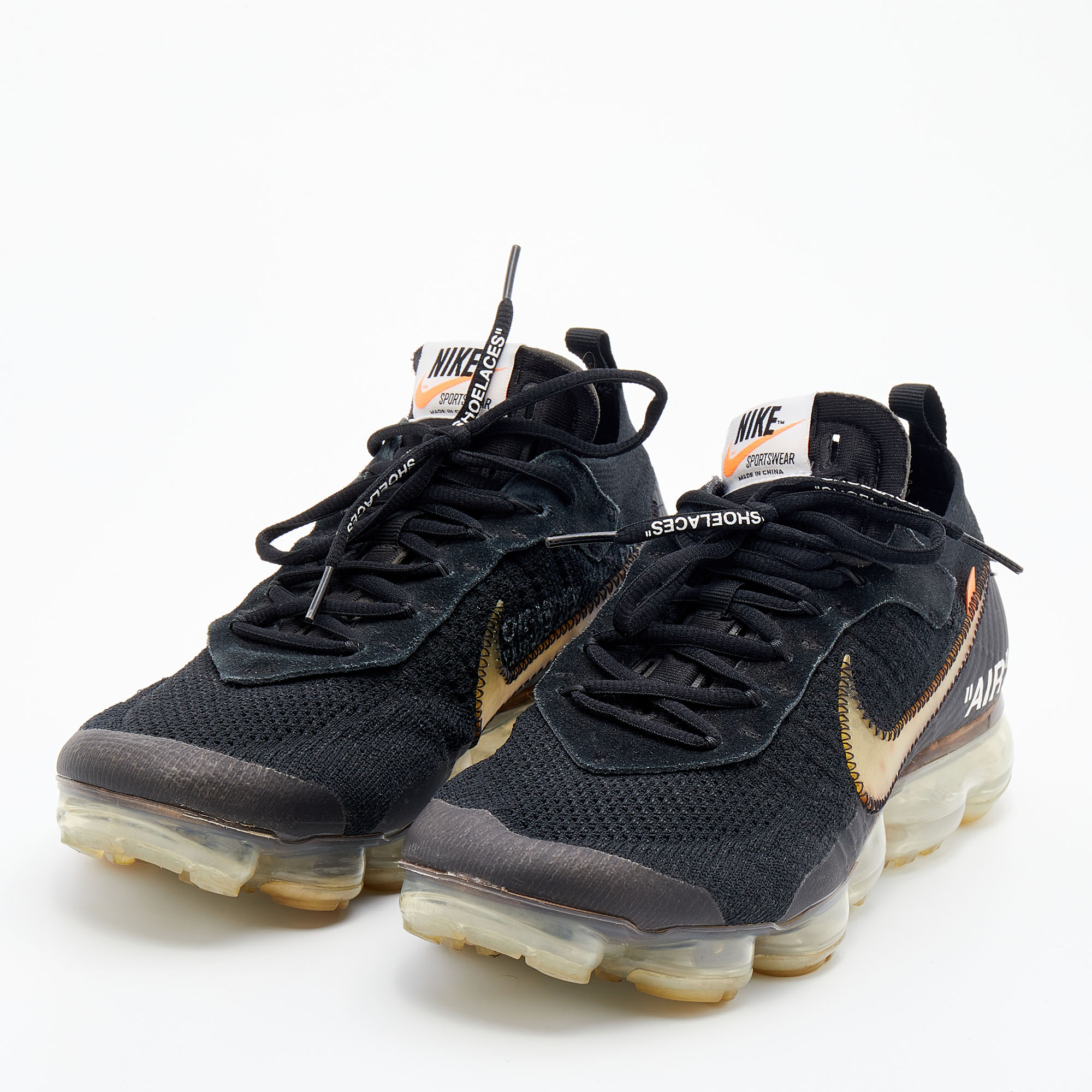 

Nike x Off White Black Knit Fabric And Suede Air Vapormax Flyknit Sneakers Size