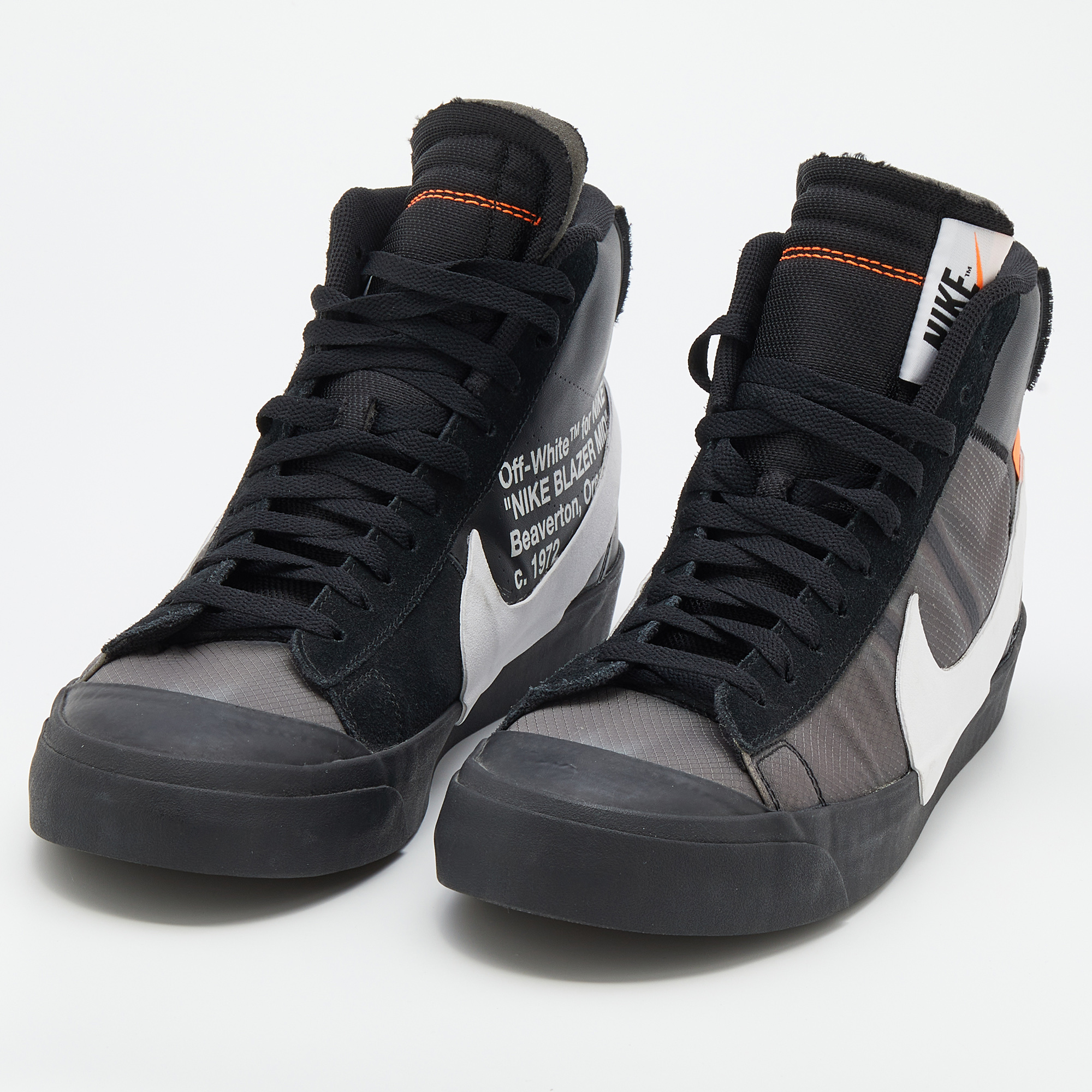 

Off-White x Nike Black Suede And Leather Mid Blazer Lace Up Sneakers Size