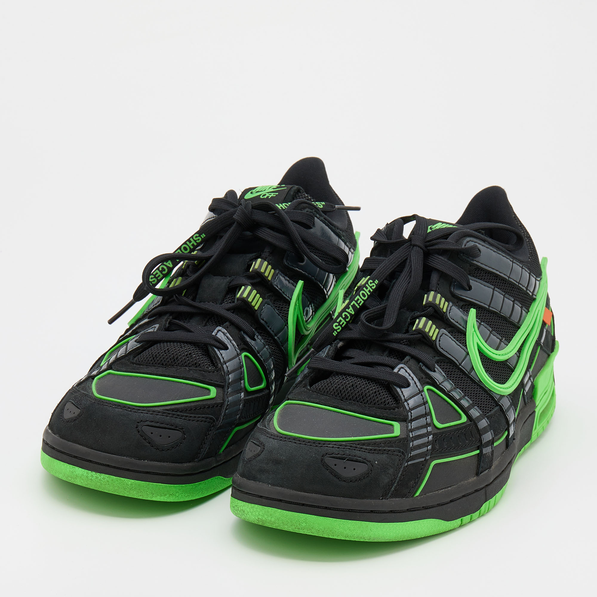 

Off-White x Nike Black/Green Mesh and Leather Rubber Dunk Sneakers Size