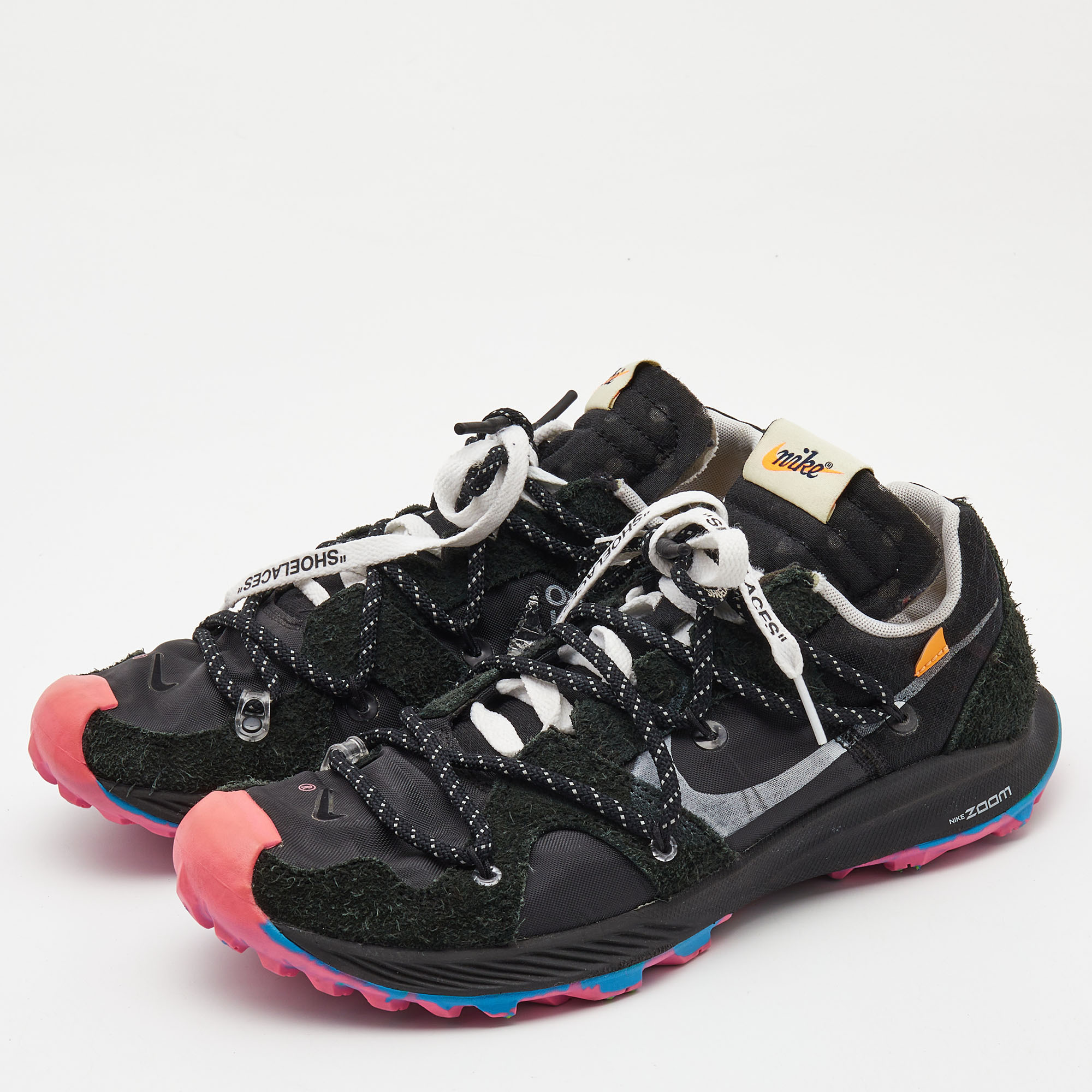 

Off-White x Nike Black/Pink Suede and Nylon Zoom Terra Kiger 5 Sneakers Size