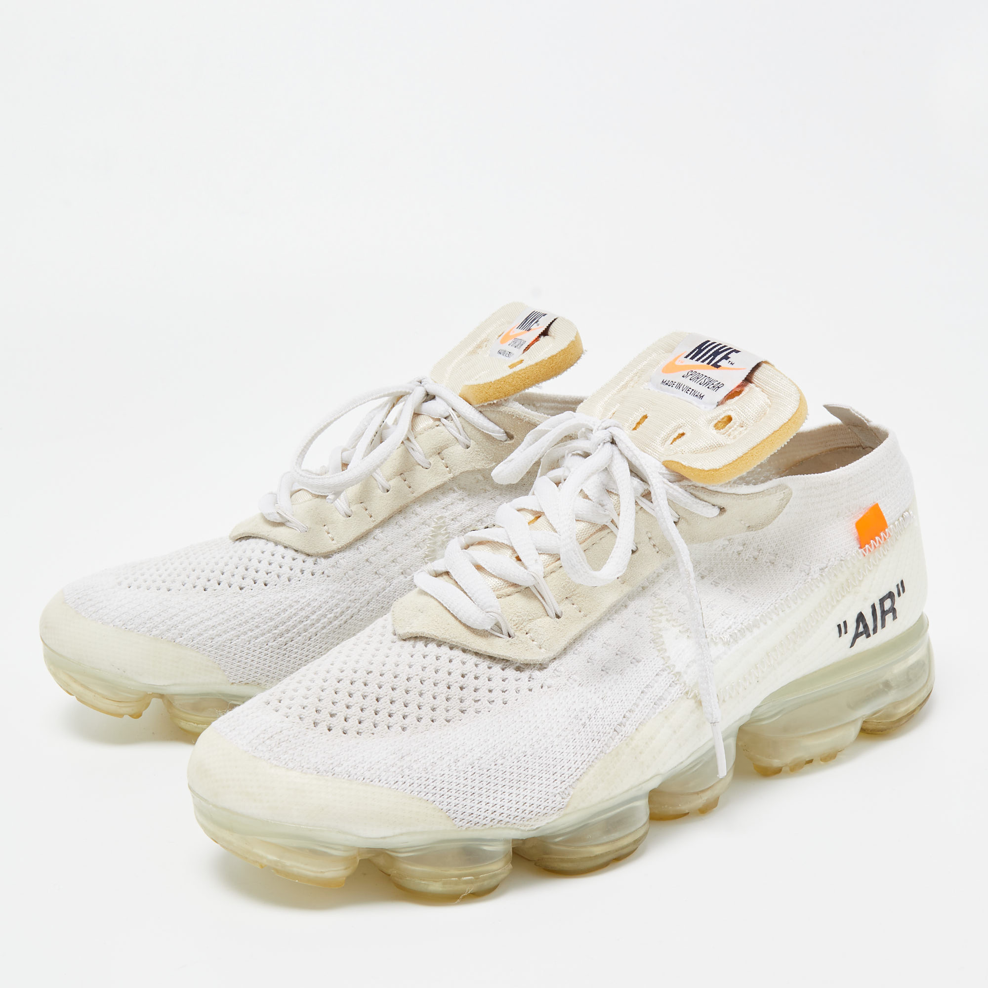 

Off-White x Nike White Knit Fabric Vapormax Sneakers Size