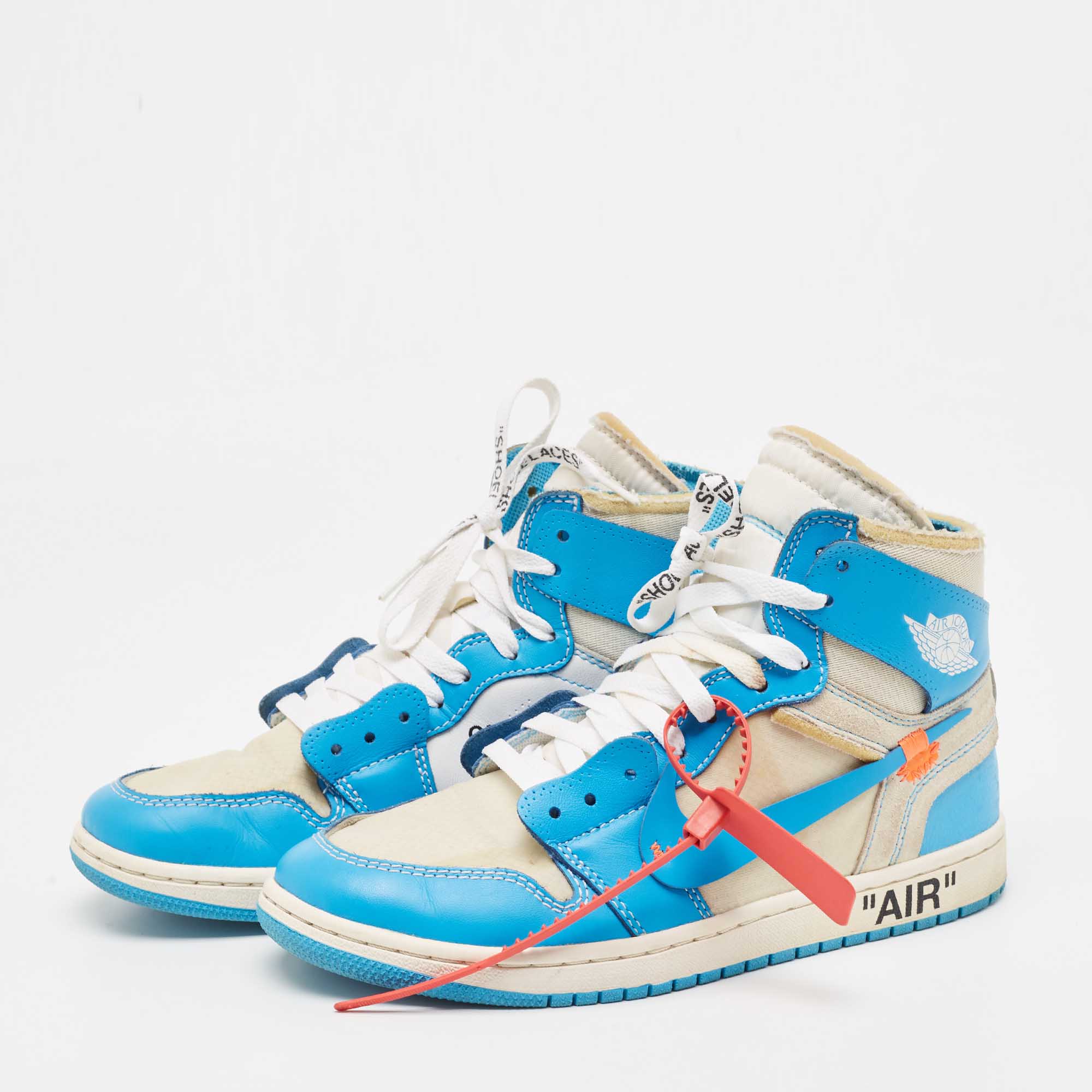 

Off-White x Nike Blue/Grey Leather and Mesh Jordan 1 Retro High Sneakers Size