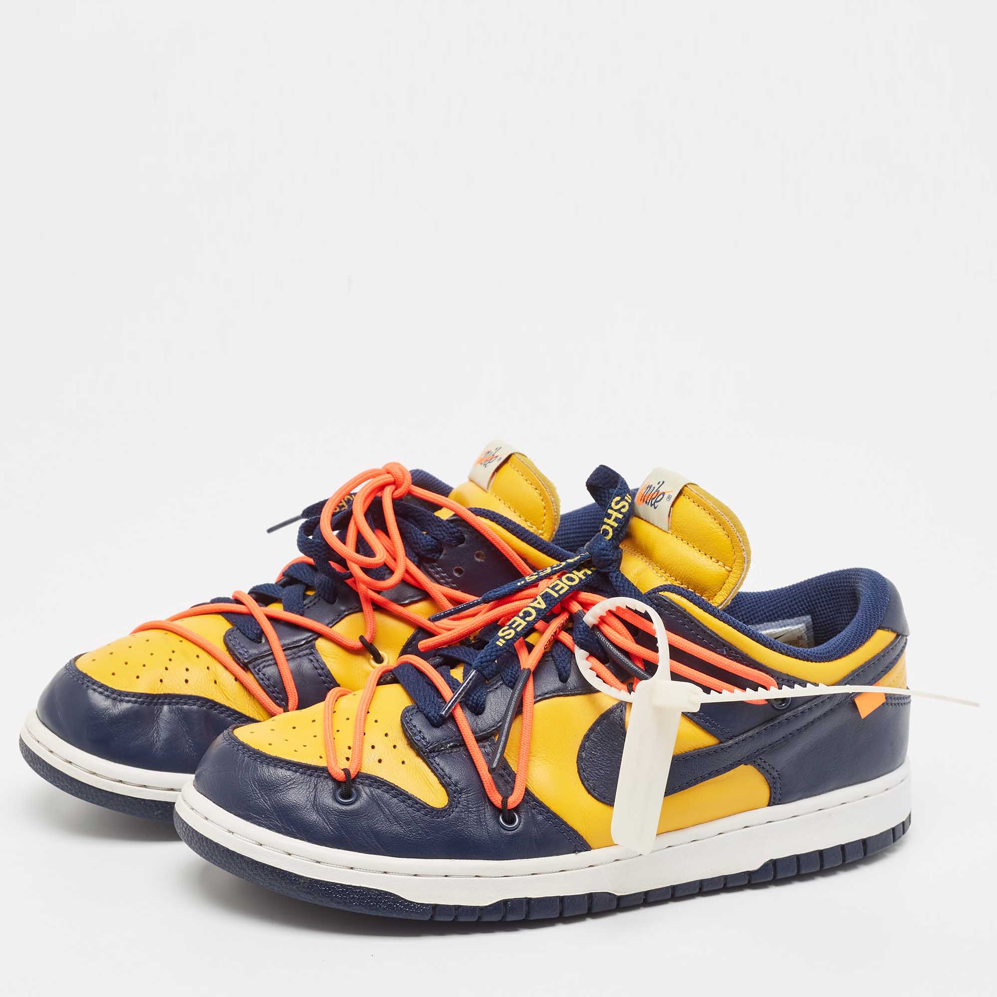 

Off-White x Nike Yellow/Navy Blue Leather Michigan Sneakers Size