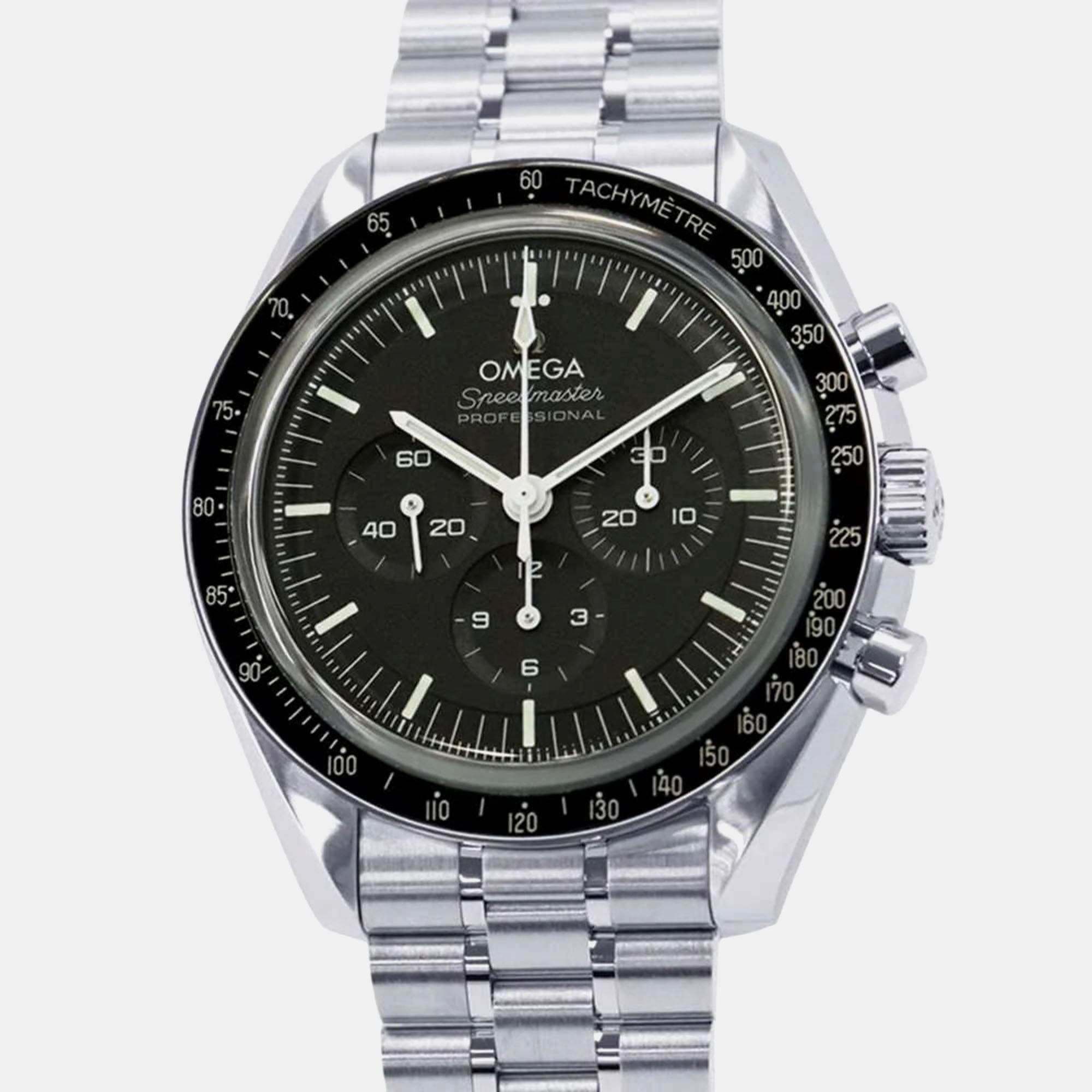 

Omega Black Stainless Steel Speedmaster Moonwatch Manual Winding Men's Wristwatch 42 mm