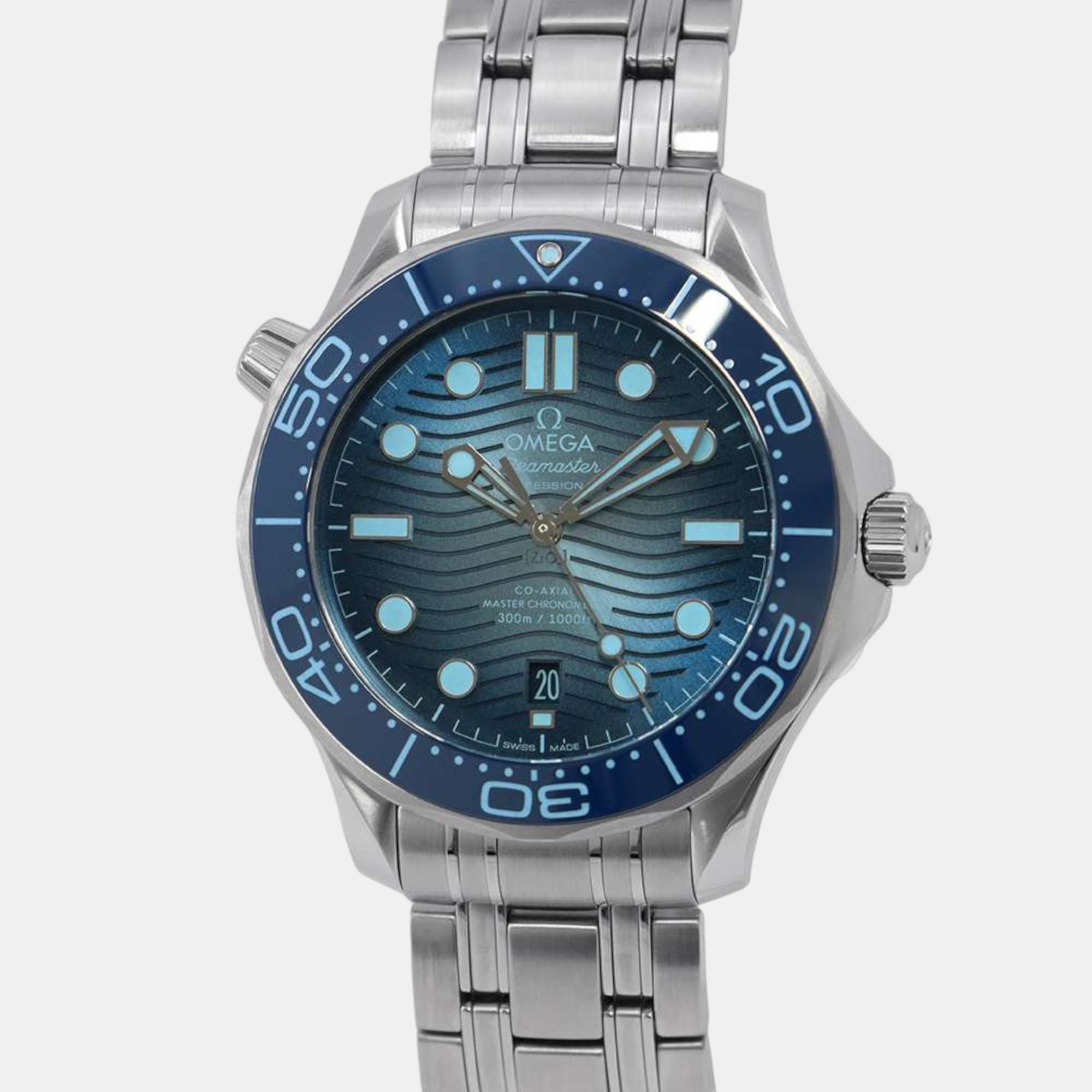 

Omega Blue Stainless Steel Seamaster Automatic Men's Wristwatch 42 mm