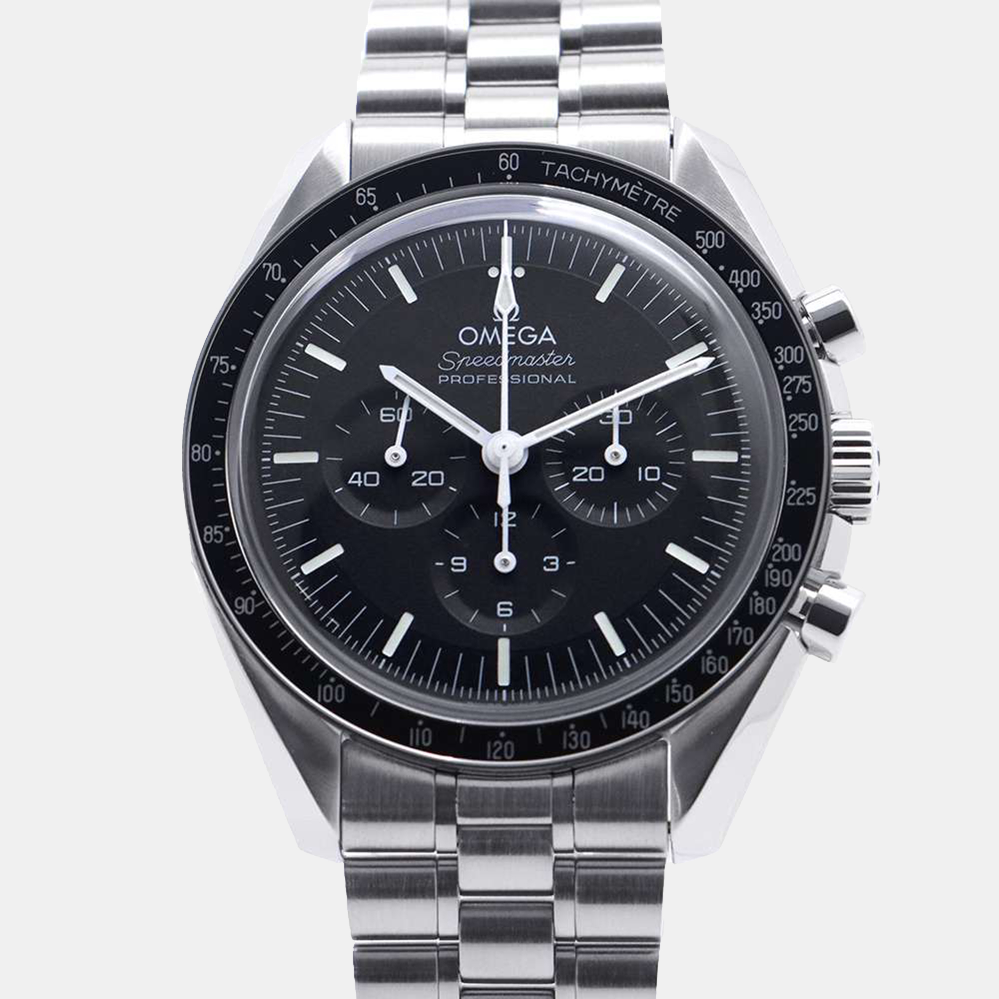 

Omega Black Stainless Steel Speedmaster Professional Moonwatch 310.30.42.50.01.001 Manual Winding Men's Wristwatch