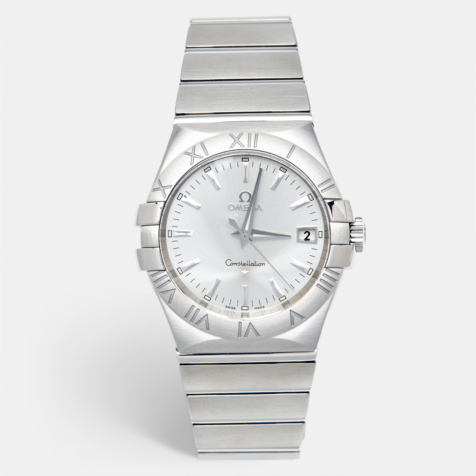 Pre-owned Omega Constellation 123.10.35.60.02.001 Silver Dial Stainless Steel Men's Wristwatch 35 Mm