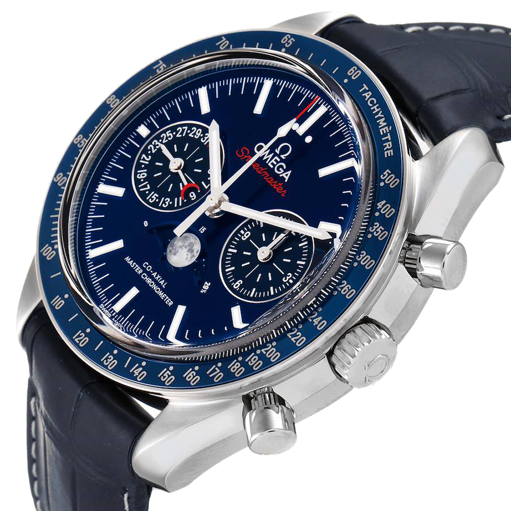 

Omega Blue Stainless Steel Speedmaster Moonphase Chronograph 304.33.44.52.03.001 Men's Wristwatch 44.25