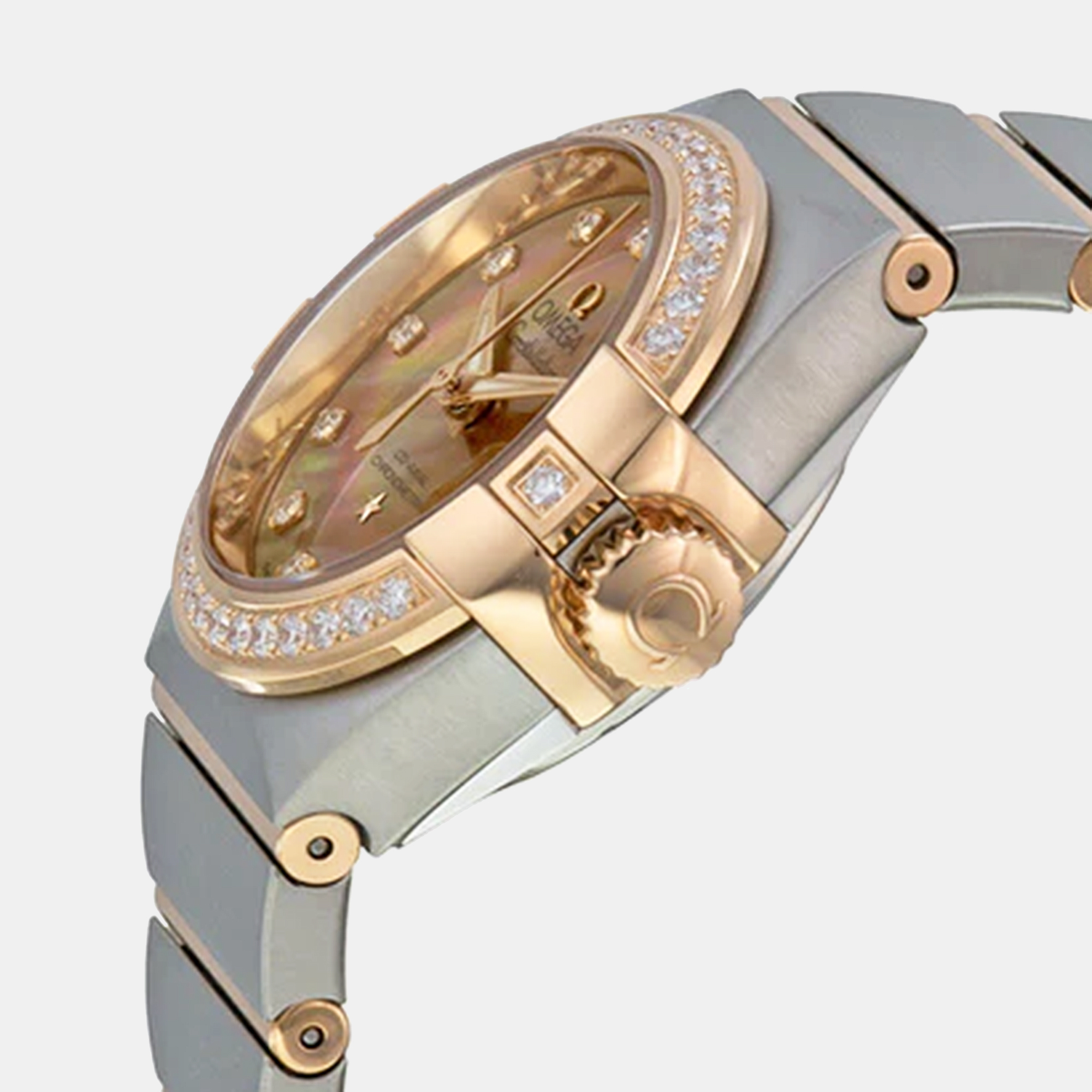 

Omega Brown MOP Diamond 18K Rose Gold Stainless Steel Constellation 123.25.27.20.57.001 Women’s Wristwatch 27 mm, Silver