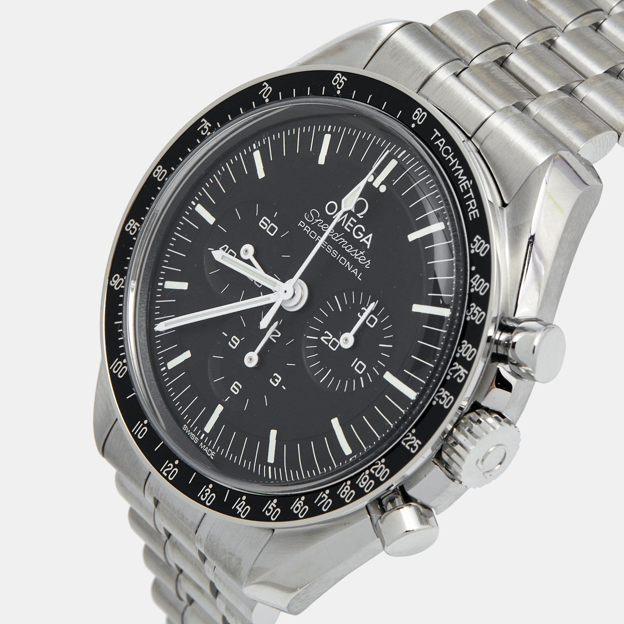 

Omega Black Stainless Steel Speedmaster Moonwatch Professional