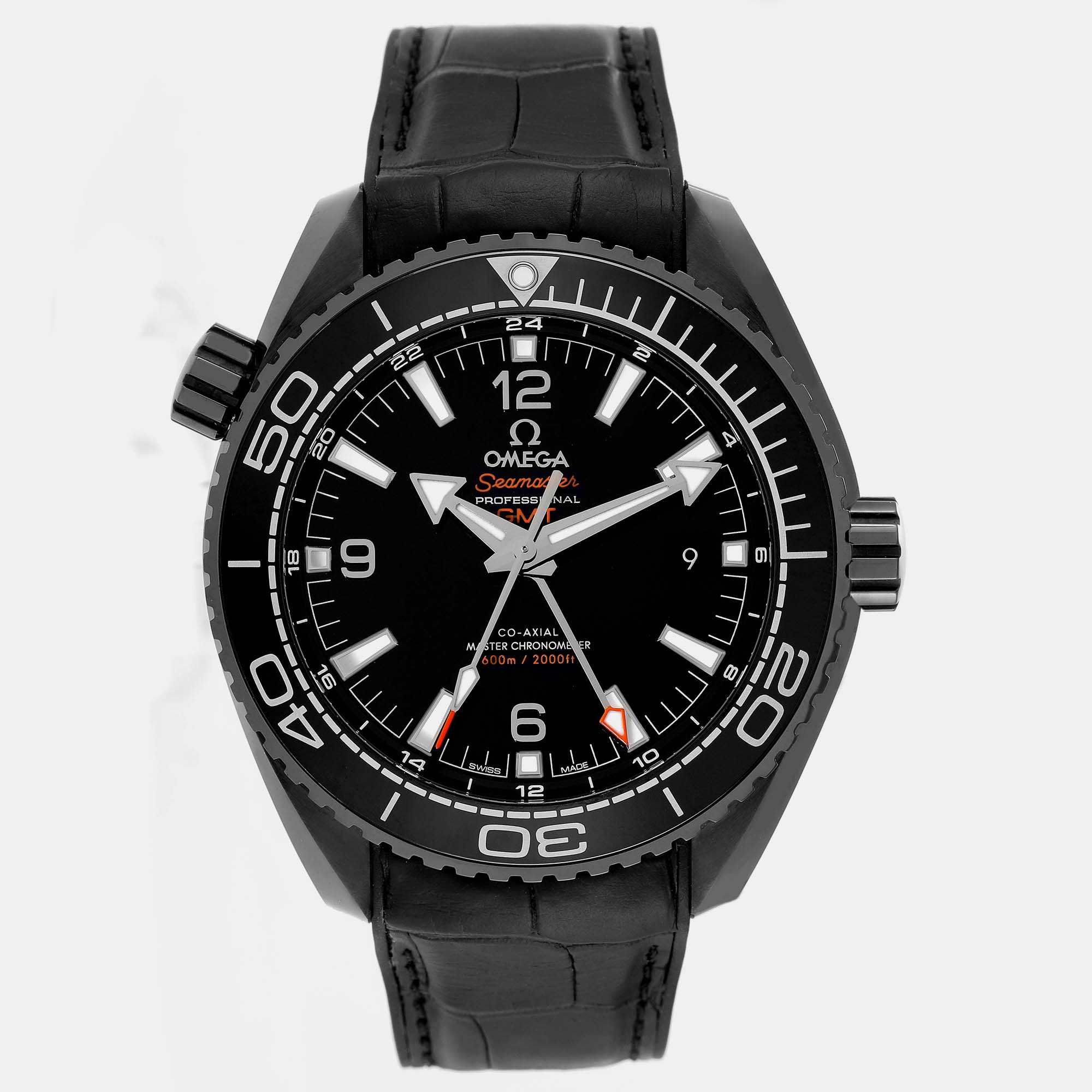 Pre-owned Omega Black Ceramic Seamaster Planet Ocean 215.92.46.22.01.001 Automatic Men's Wristwatch 45.5 Mm