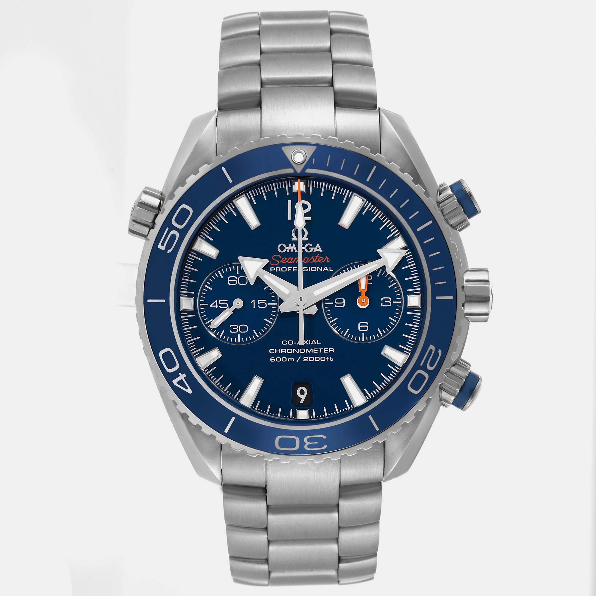 Pre-owned Omega Blue Stainless Steel Seamaster Planet Ocean 232.90.46.51.03.001 Automatic Men's Wristwatch 45.5 Mm