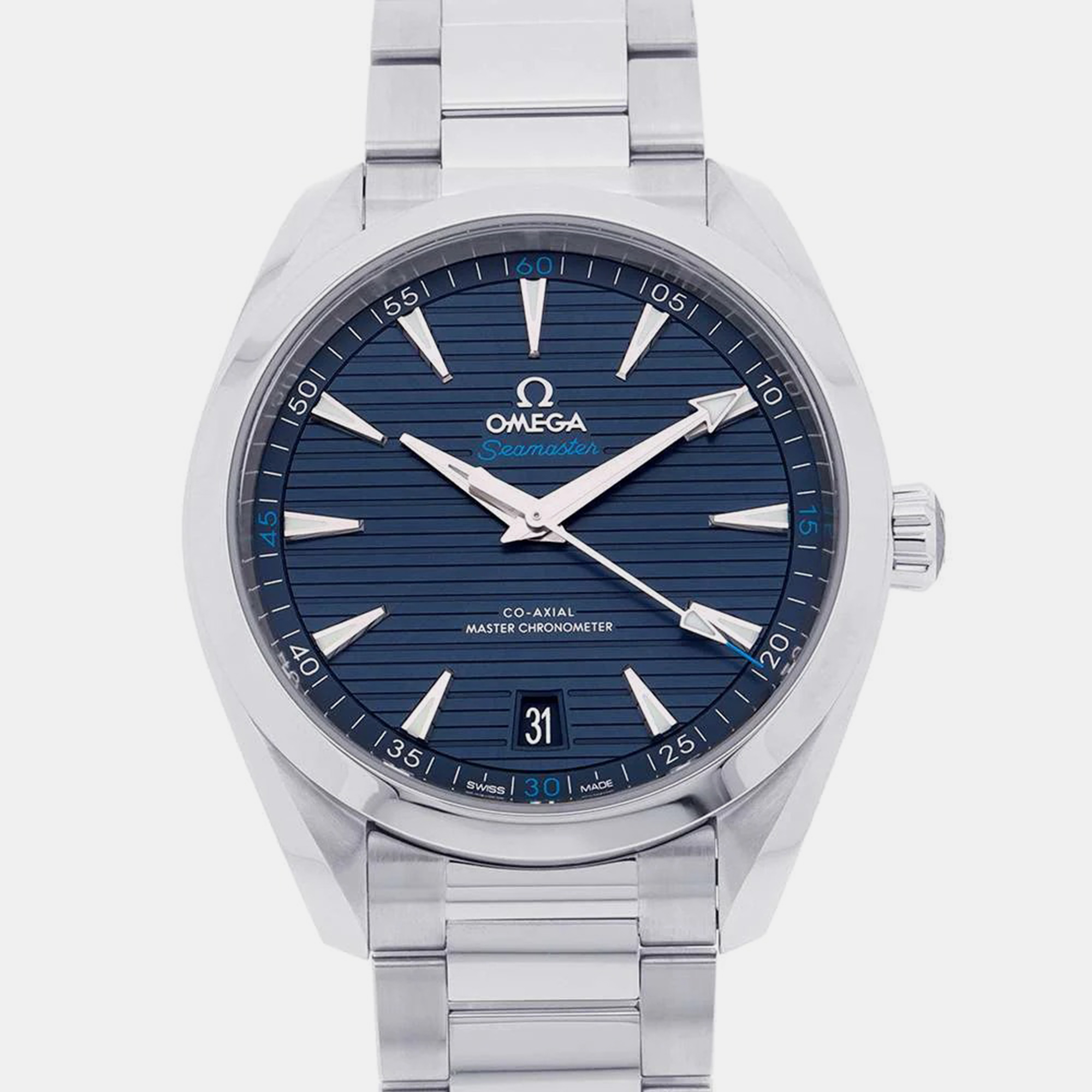 Pre-owned Omega Blue Stainless Steel Seamaster Aqua Terra 220.10.41.21.03.001 Automatic Men's Wristwatch 41 Mm