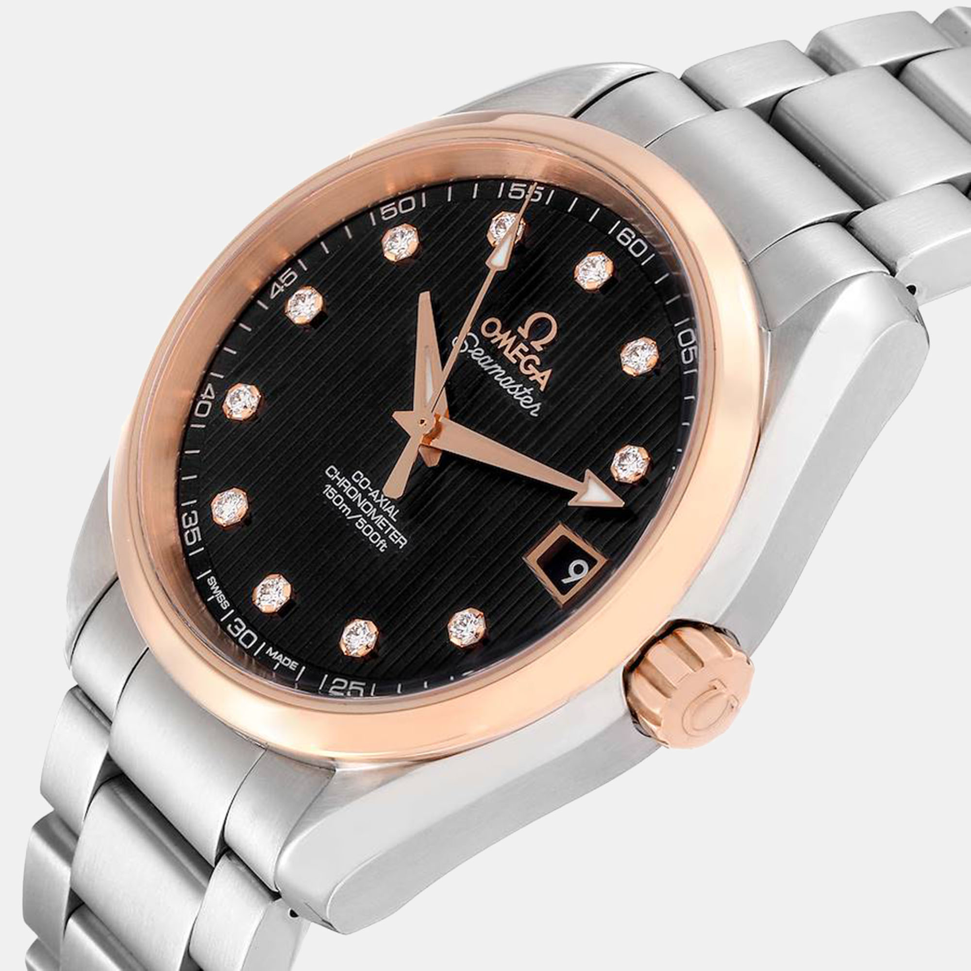 

Omega Black Diamond 18k Rose Gold Stainless Steel Seamaster Aqua Terra 231.20.39.21.51.003 Automatic Men's Wristwatch 38.5 mm