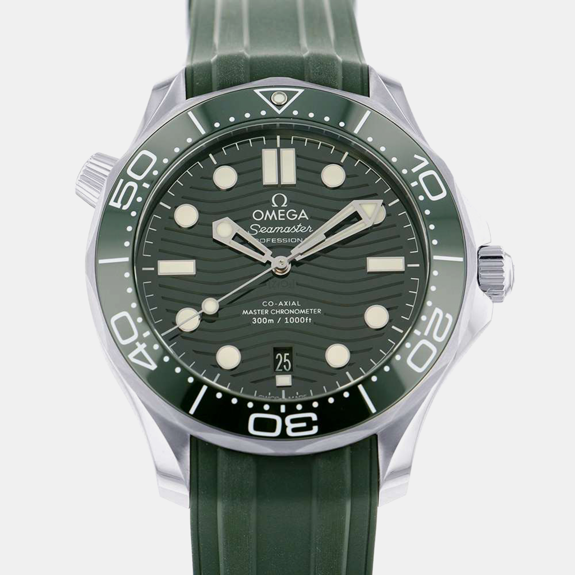 Pre-owned Omega Green Stainless Steel Seamaster 210.32.42.20.10.001 Automatic Men's Wristwatch 42 Mm