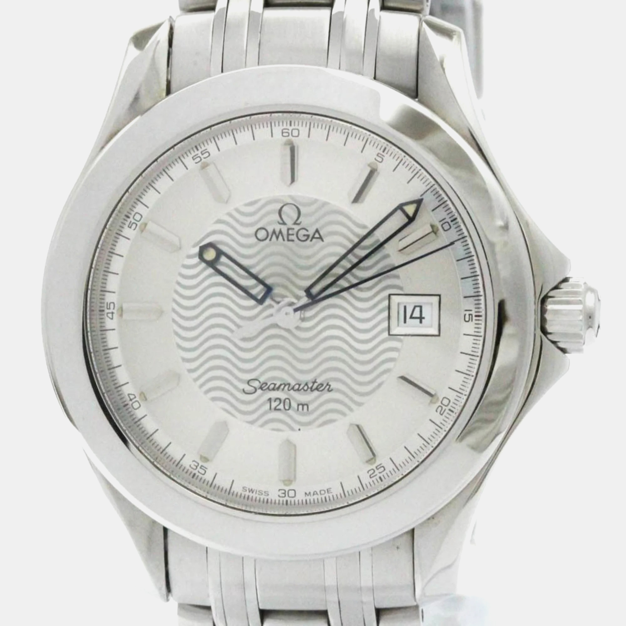 

Omega Silver Stainless Steel Seamaster Quartz Men's Wristwatch 36 mm