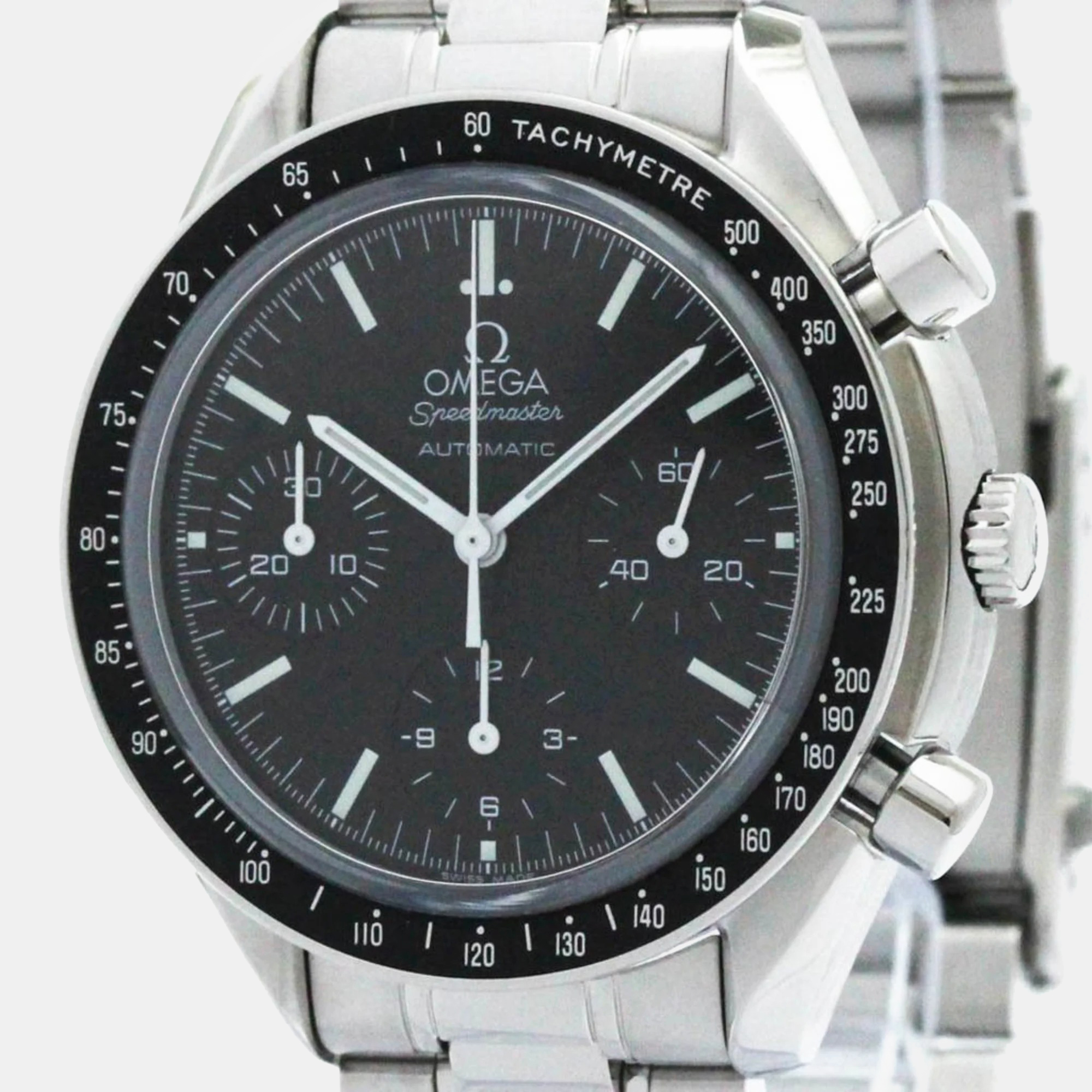 

Omega Black Stainless Steel Speedmaster Automatic Men's Wristwatch 39 mm