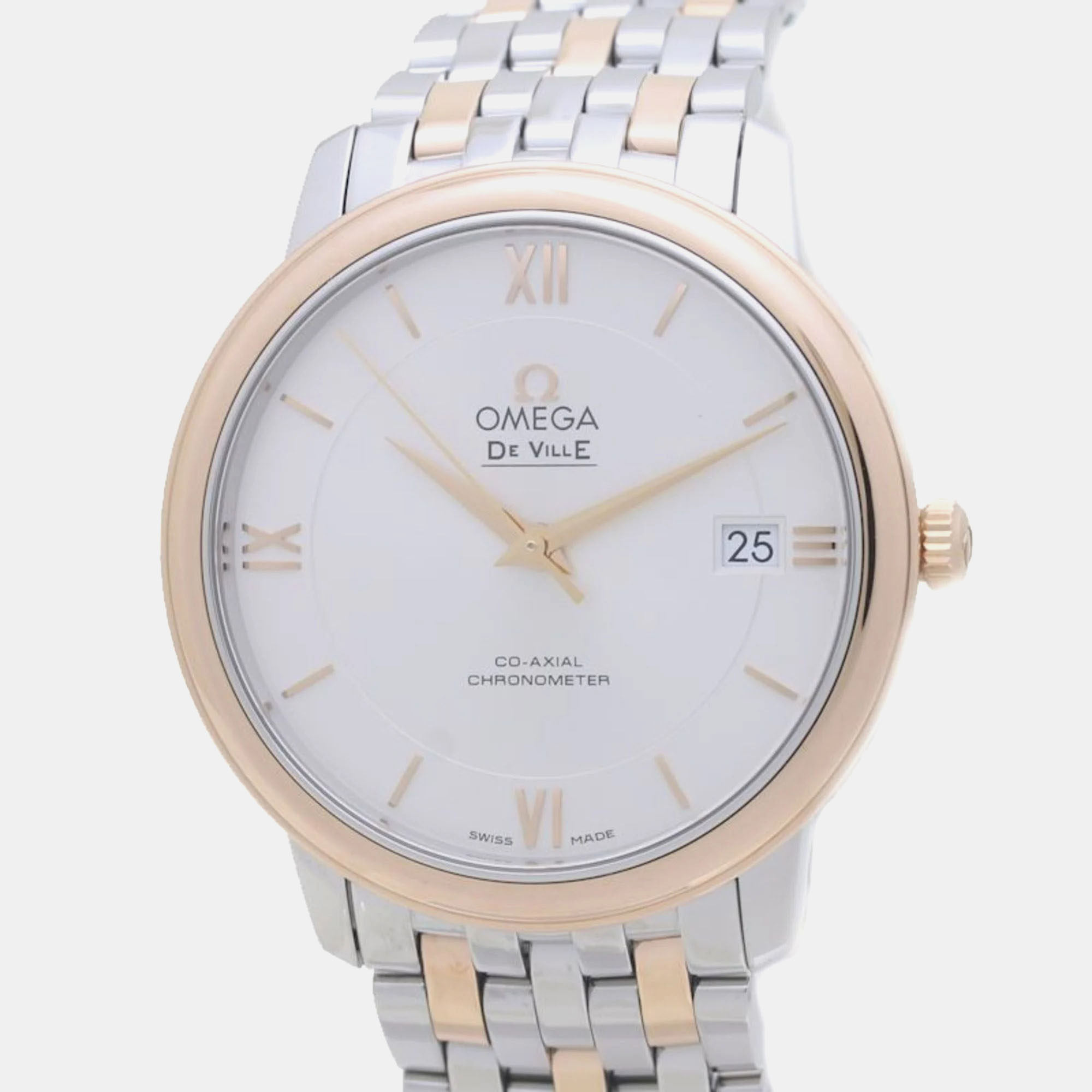 

Omega Silver 18k Rose Gold Stainless Steel De Ville Prestige 424.20.37.20.02.002 Automatic Men's Wristwatch 37 mm