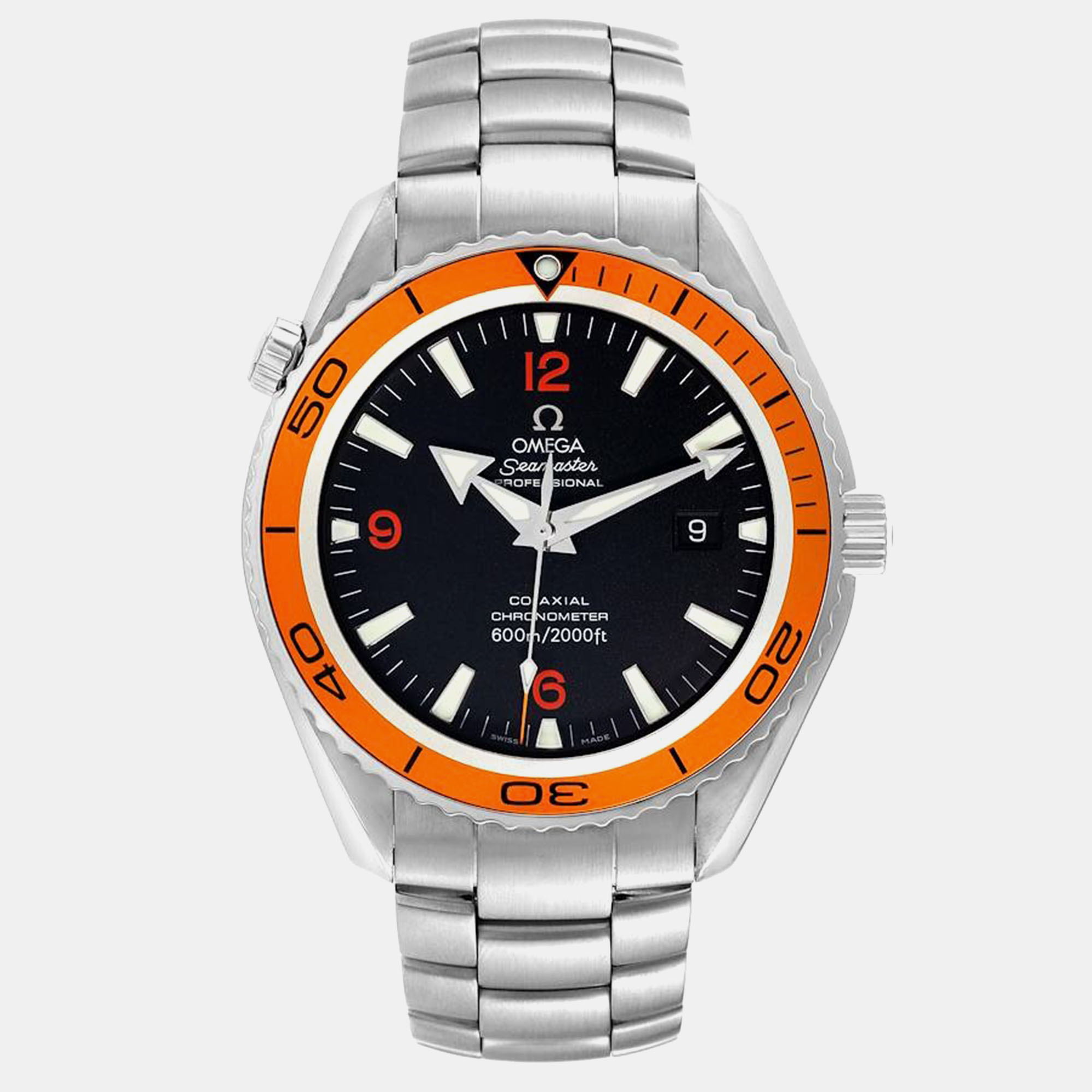 

Omega Black Stainless Steel Seamaster Planet Ocean 2208.50.00 Automatic Men's Wristwatch 45.5 mm