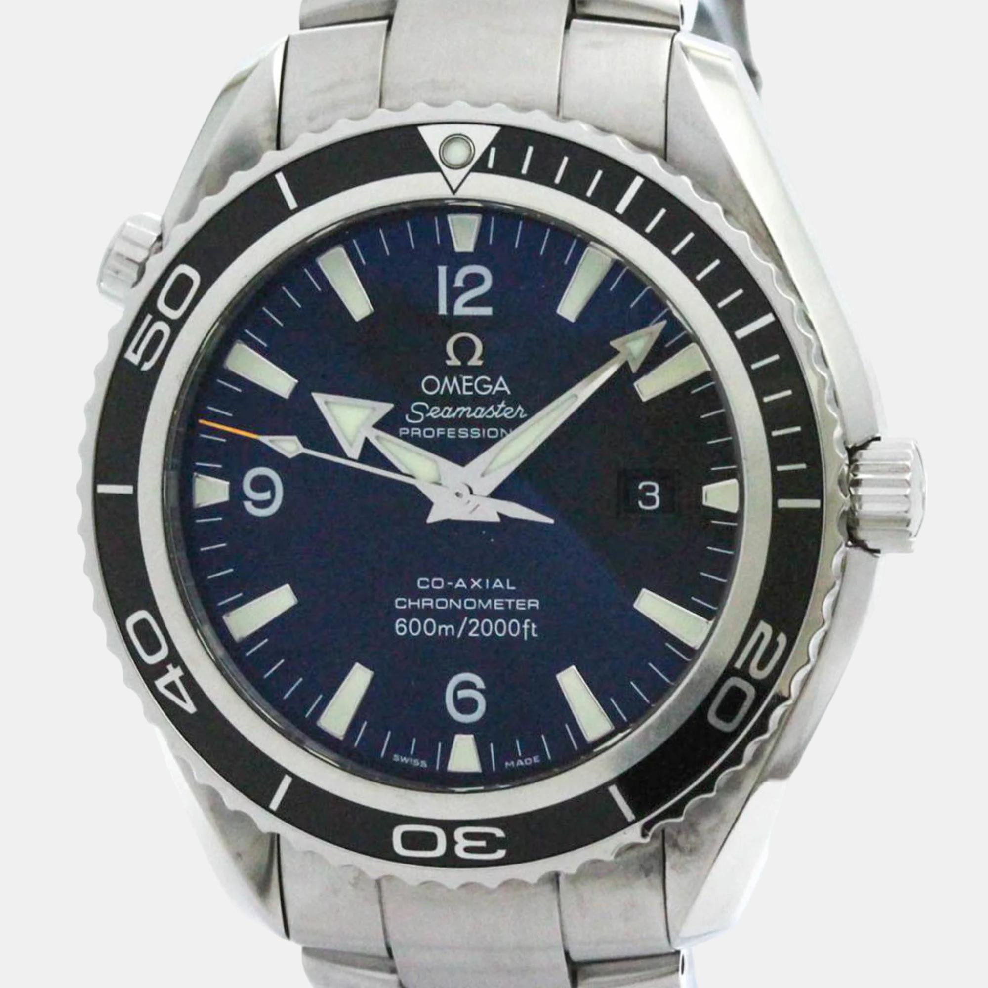 

Omega Black Stainless Steel Seamaster Planet Ocean Automatic Men's Wristwatch 46 mm