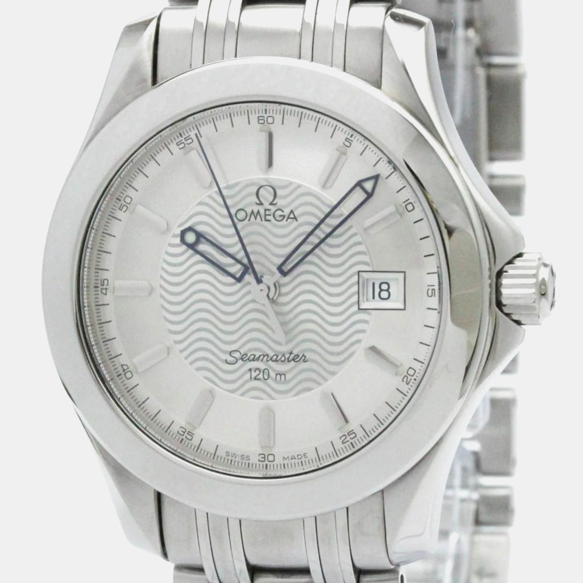 

Omega Silver Stainless Steel Seamaster Quartz Men's Wristwatch 36 mm