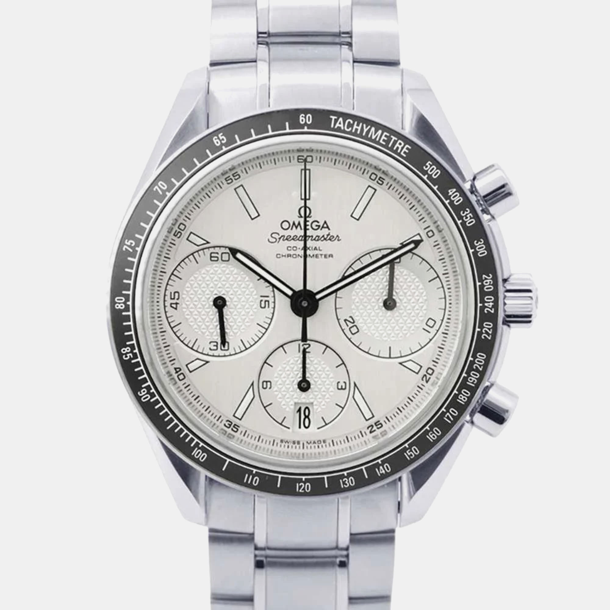 Pre-owned Omega Silver Stainless Steel Speedmaster Racing Automatic Men's Wristwatch 40 Mm