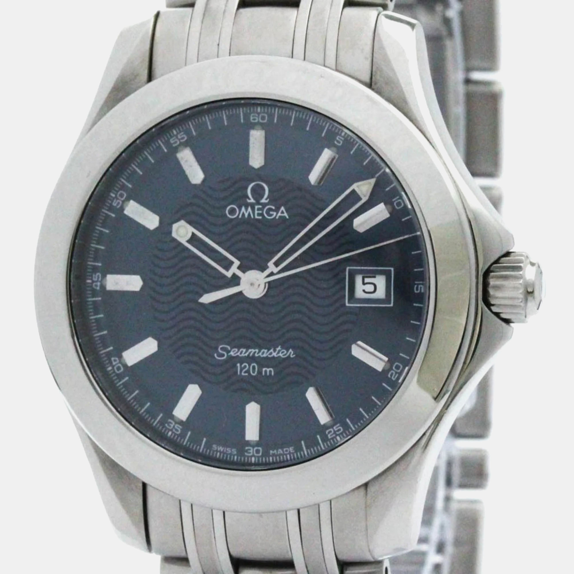 

Omega Blue Stainless Steel Seamaster Quartz Men's Wristwatch 36 mm