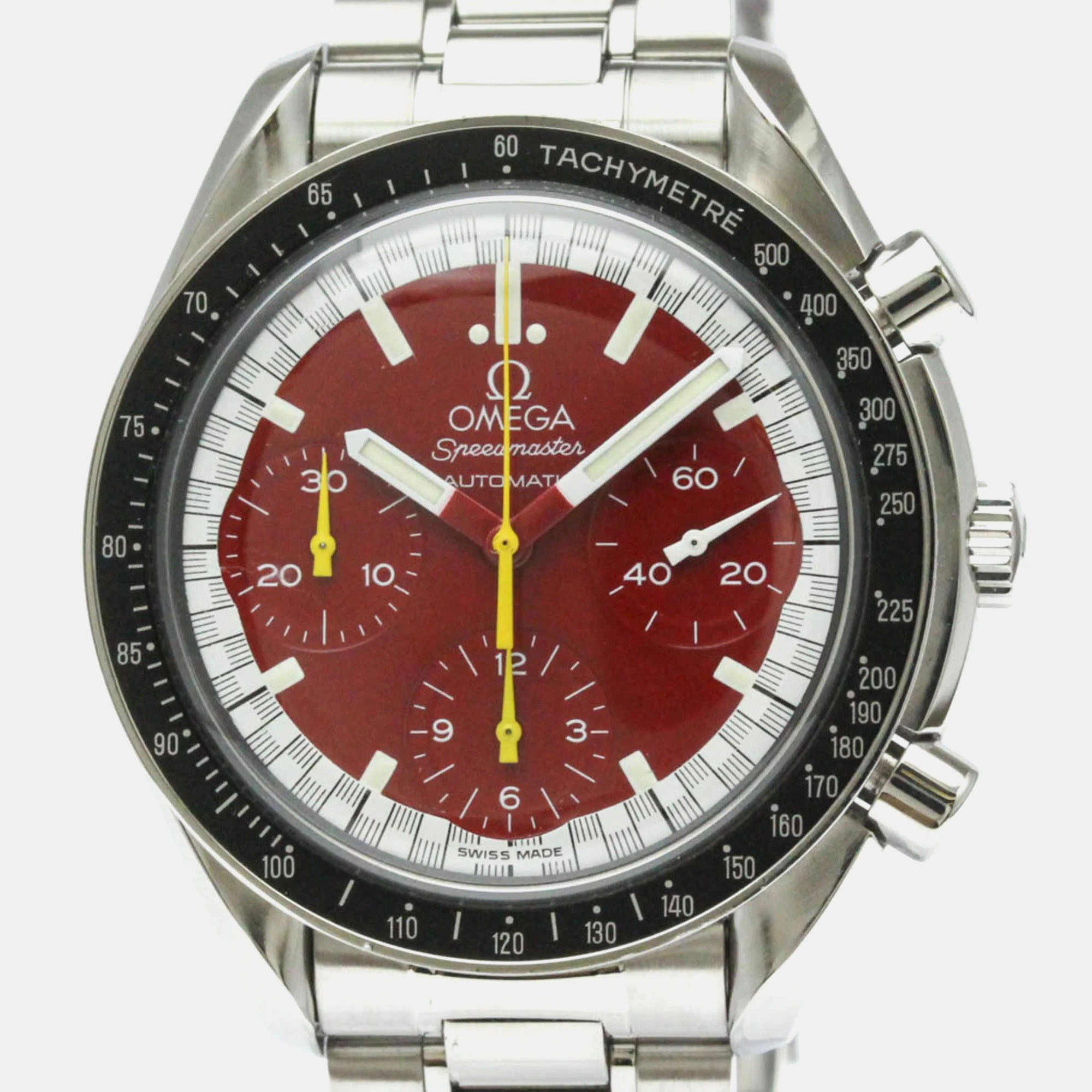 

Omega Red Stainless Steel Speedmaster Automatic Men's Wristwatch 39 mm