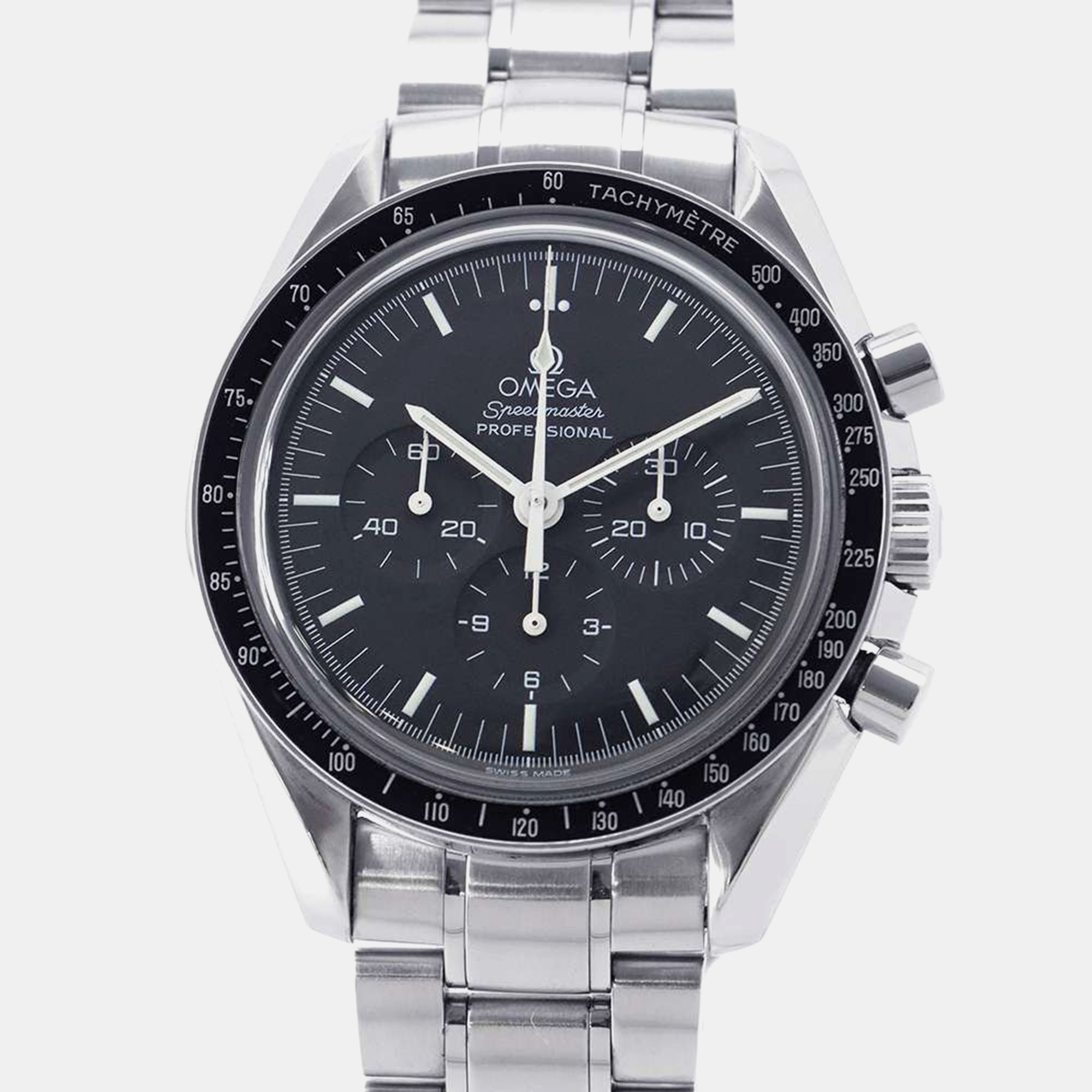 

Omega Black Stainless Steel Speedmaster 3560.5 Manual Winding Men's Wristwatch 42 mm