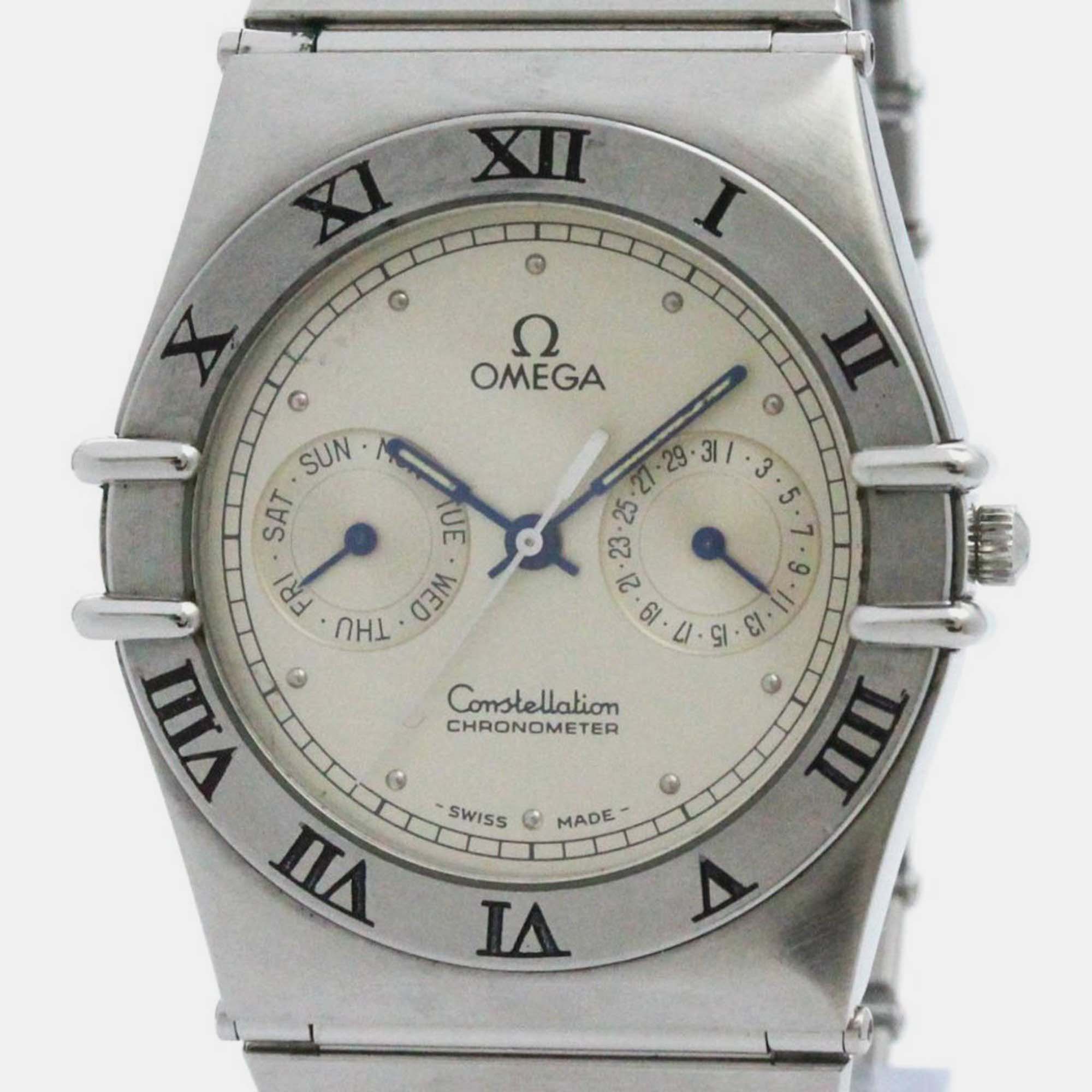 

Omega Silver Stainless Steel Constellation Quartz Men's Wristwatch 33 mm