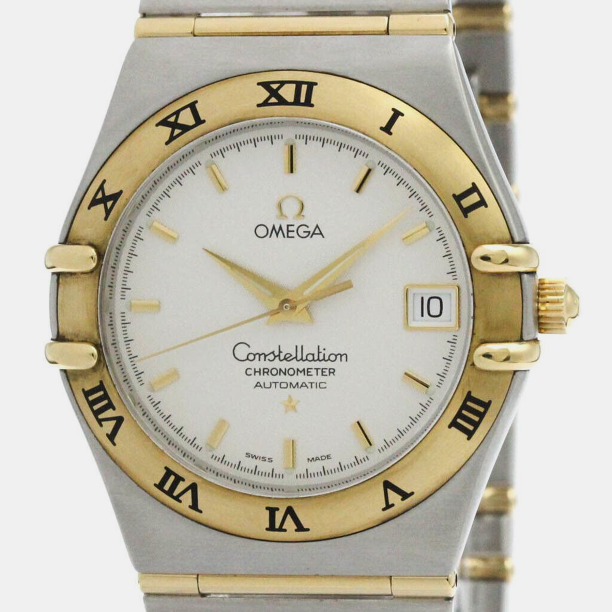 

Omega Constellation 18K Gold Steel Automati Mens Watch 1202.30, Silver