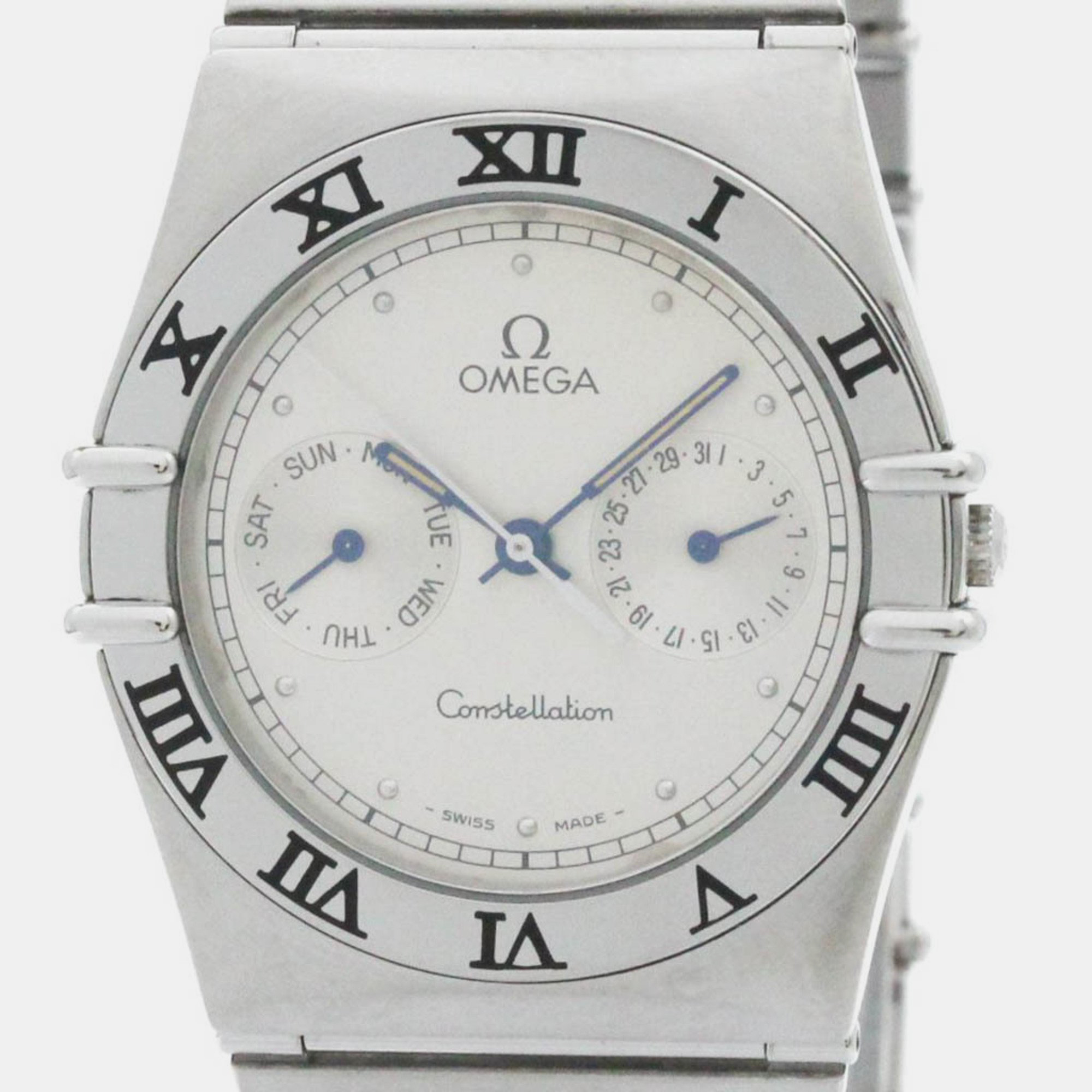 Pre-owned Omega Constellation Day Date Steel Quartz Mens Watch 396.1070 In White