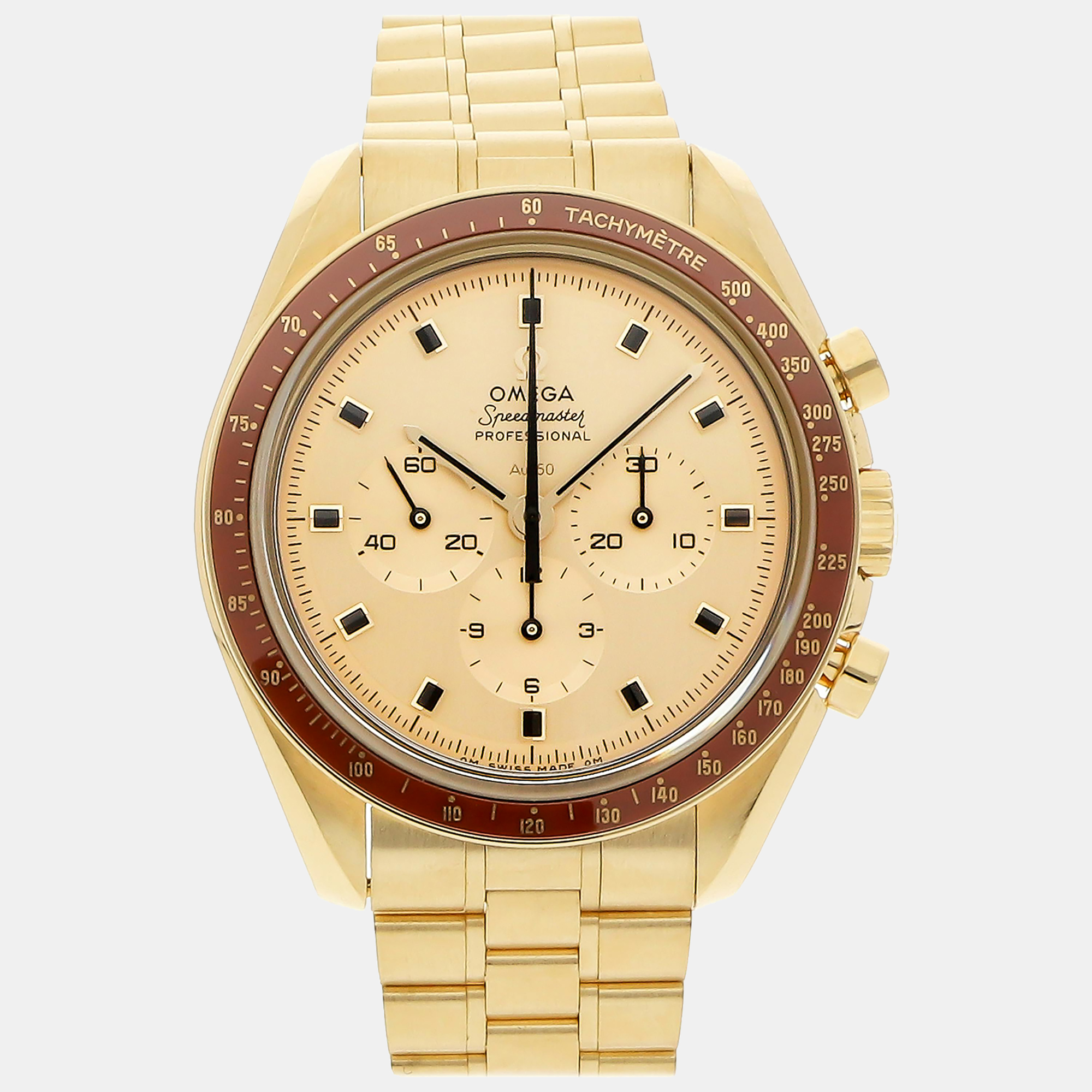 

Omega Champagne 18k Yellow Gold Speedmaster Manual Winding Men's Wristwatch 42 mm