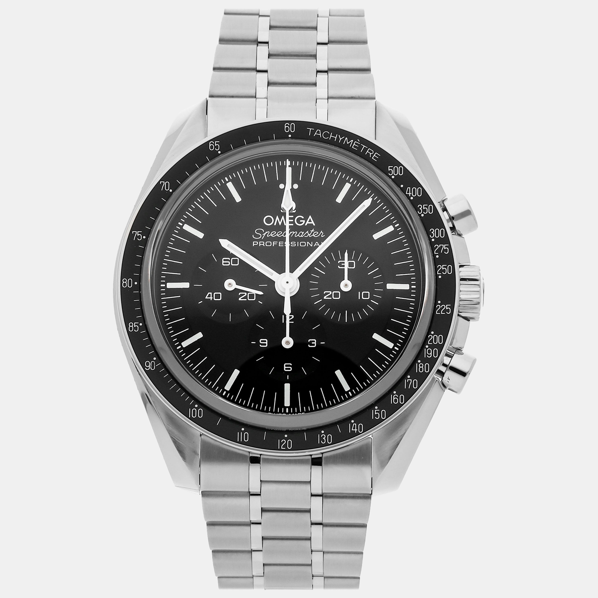 

Omega Black Stainless Steel Speedmaster Manual Winding Men's Wristwatch 42 mm