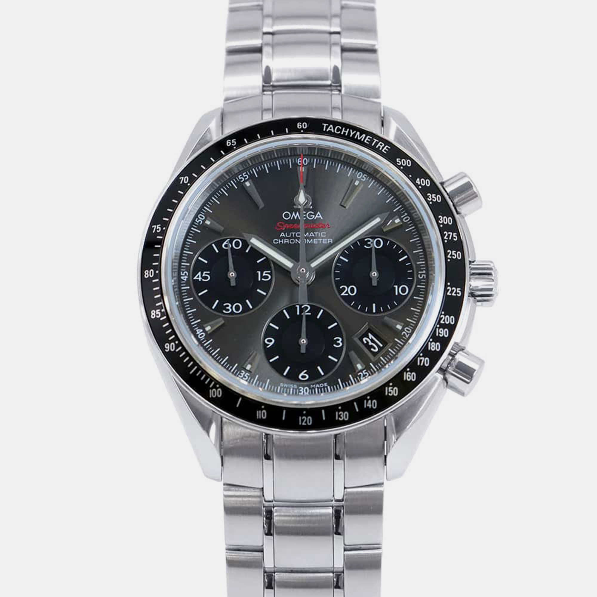 

Omega Stainless Steel Gray Dial Speedmaster Date Wristwatch, Black