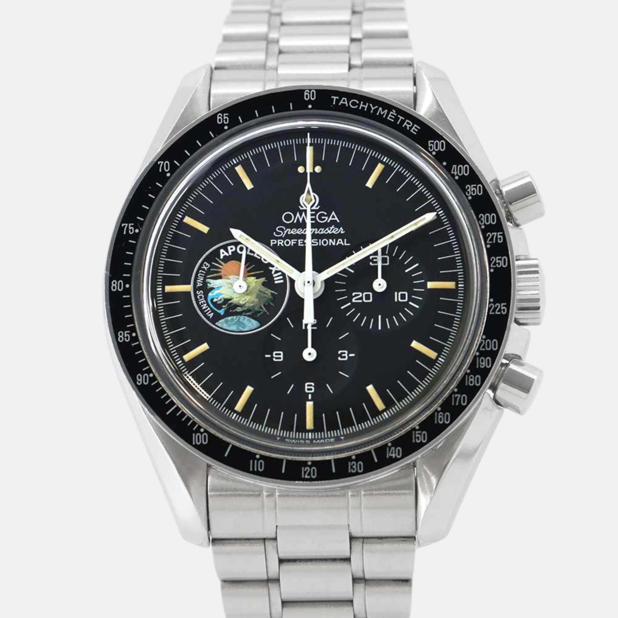 

Omega Black Stainless Steel Speedmaster Professional 3595.52 Manual Winding Men's Wristwatch 42 mm