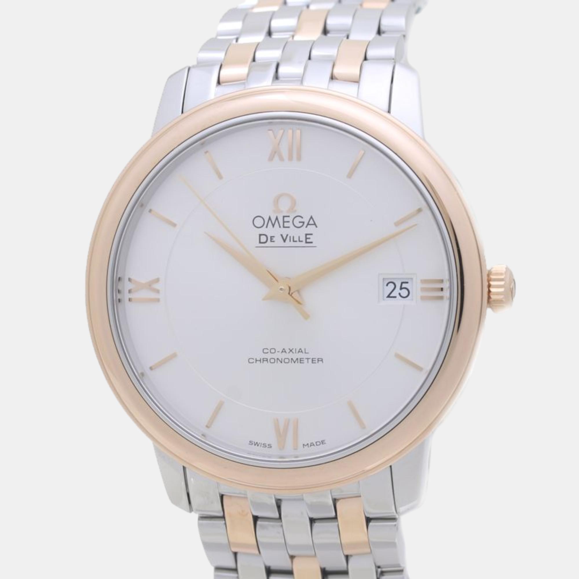 

Omega Silver 18k Rose Gold Stainless Steel De Ville Prestige 424.20.37.20.02.002 Automatic Men's Wristwatch 36 mm