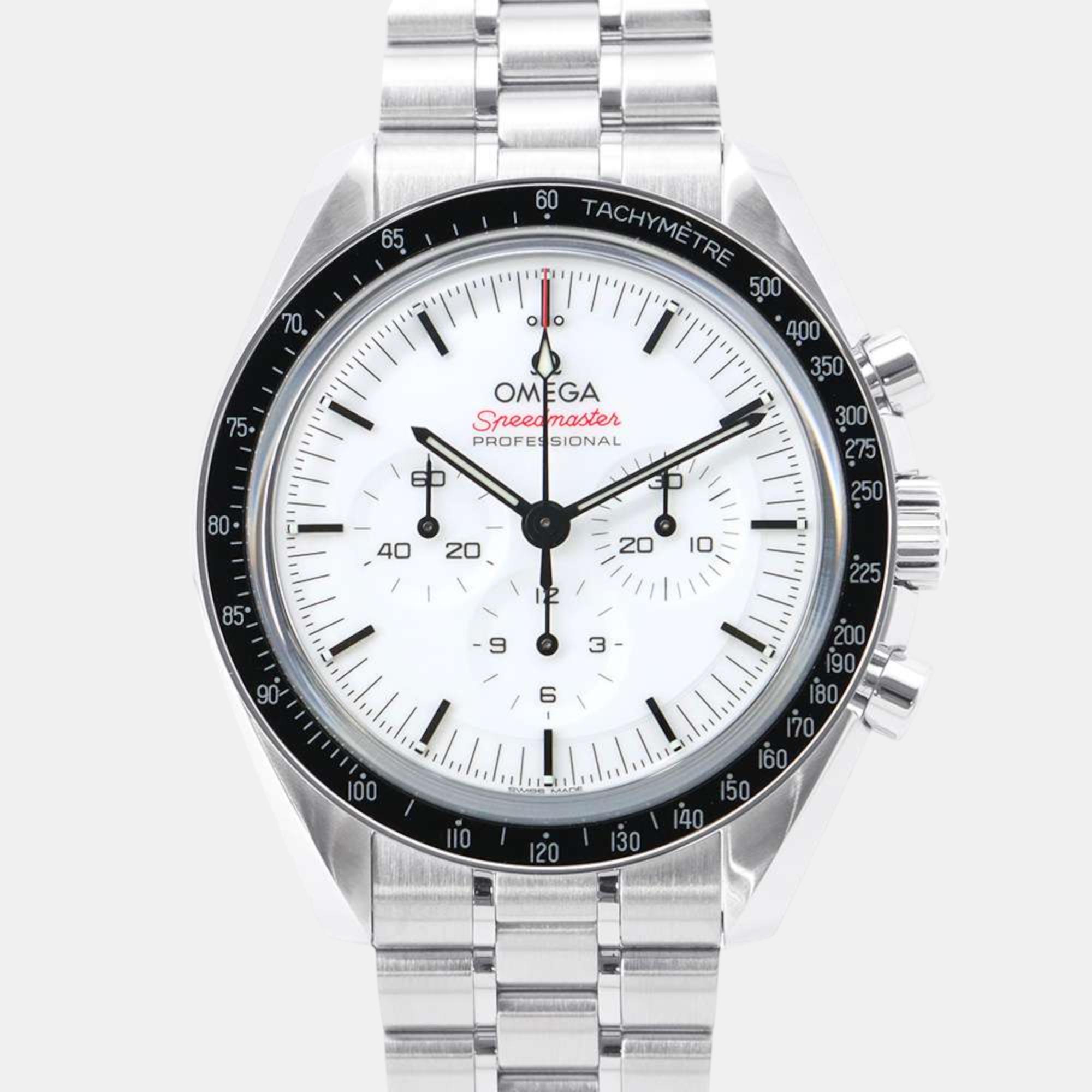 

Omega Stainless Steel White Dial Speedmaster Moonwatch Professional Watch 42 mm