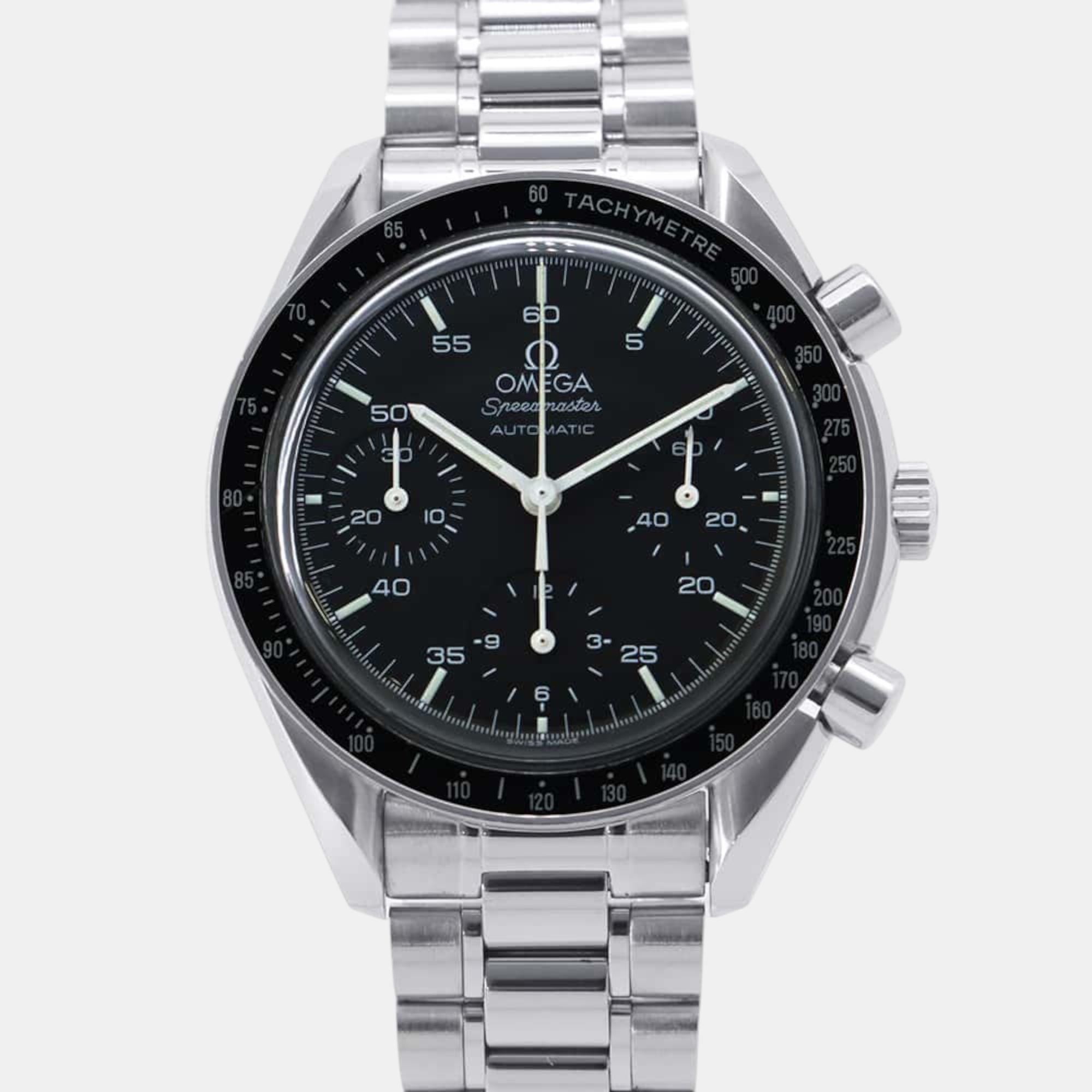 

Omega Stainless Steel Black Dial Speedmaster Watch 39 mm