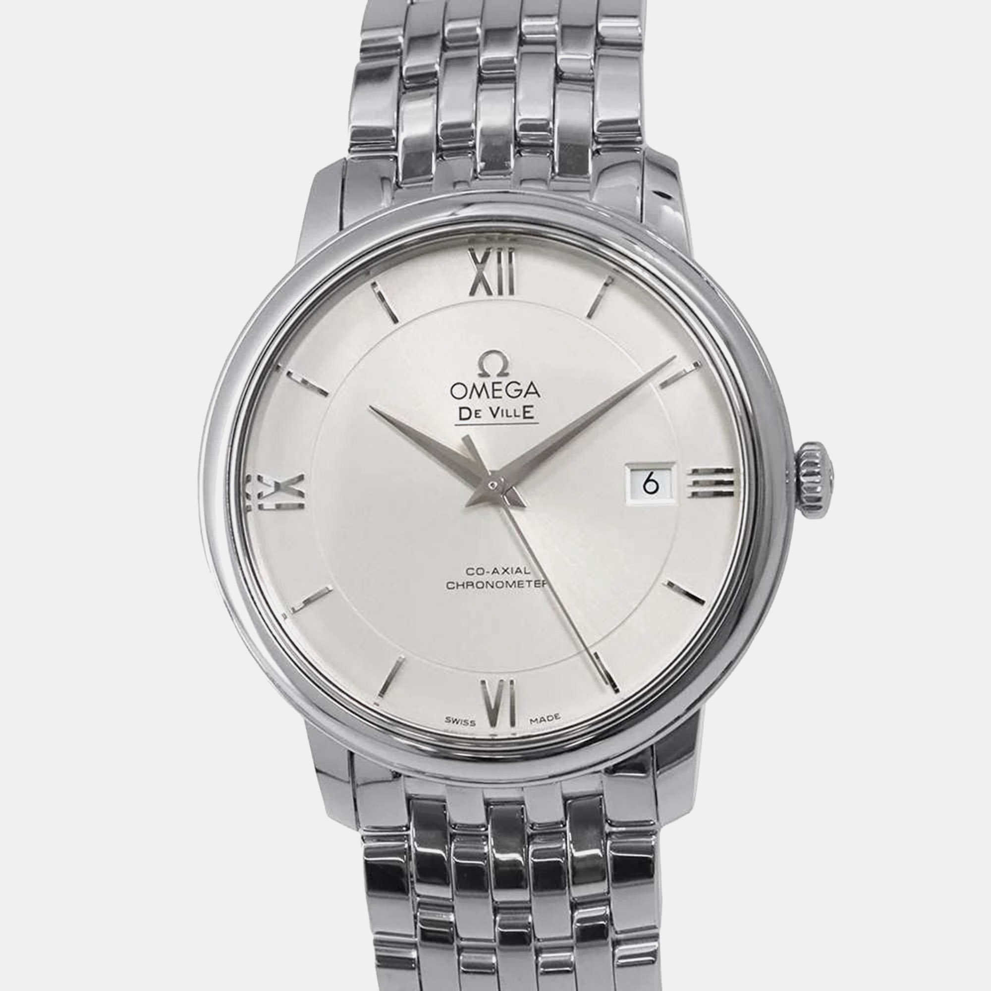 

Omega Silver Stainless Steel De Ville Prestige 424.10.40.20.02.003 Automatic Men's Wristwatch 39.5 mm