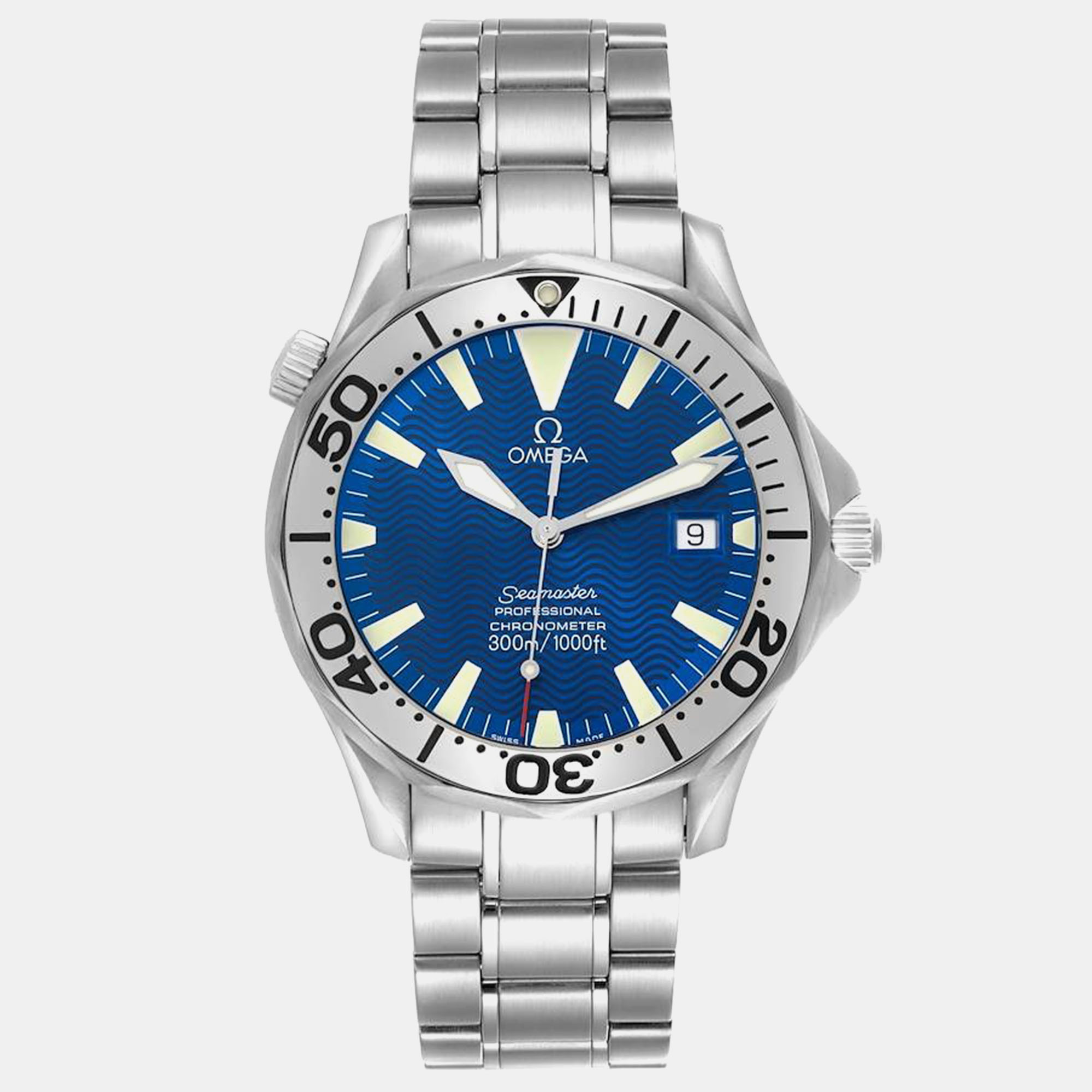 

Omega Blue Stainless Steel Seamaster Automatic Men's Wristwatch 41 mm