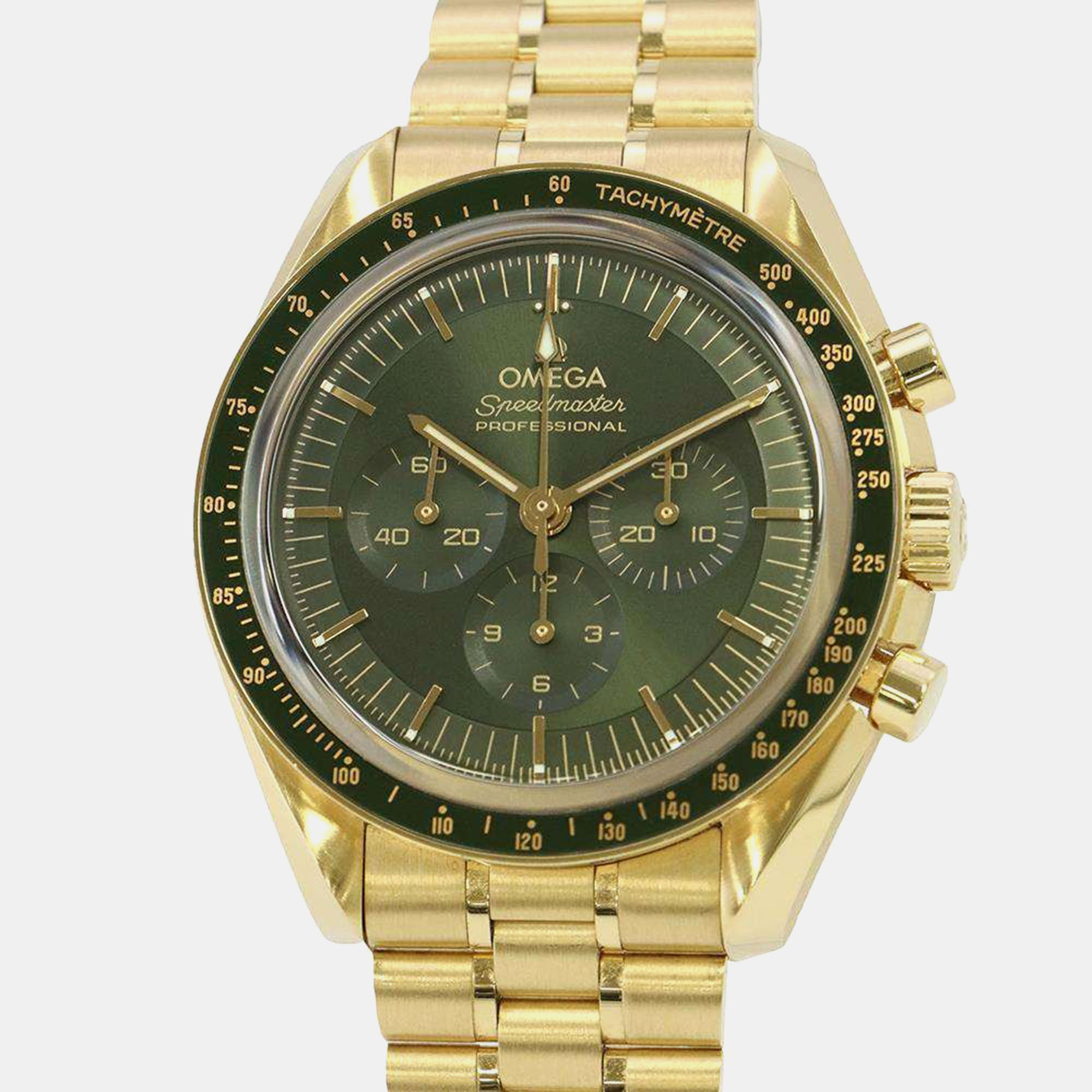 

Omega Green 18K Yellow Gold Speedmaster Moonwatch Professional Manual Winding Men's Wristwatch 42 mm