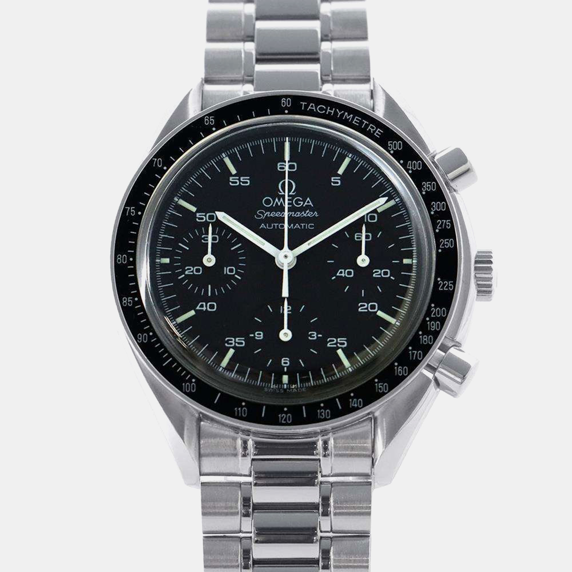 

Omega Black Stainless Steel Speedmaster Automatic Men's Wristwatch 39 mm