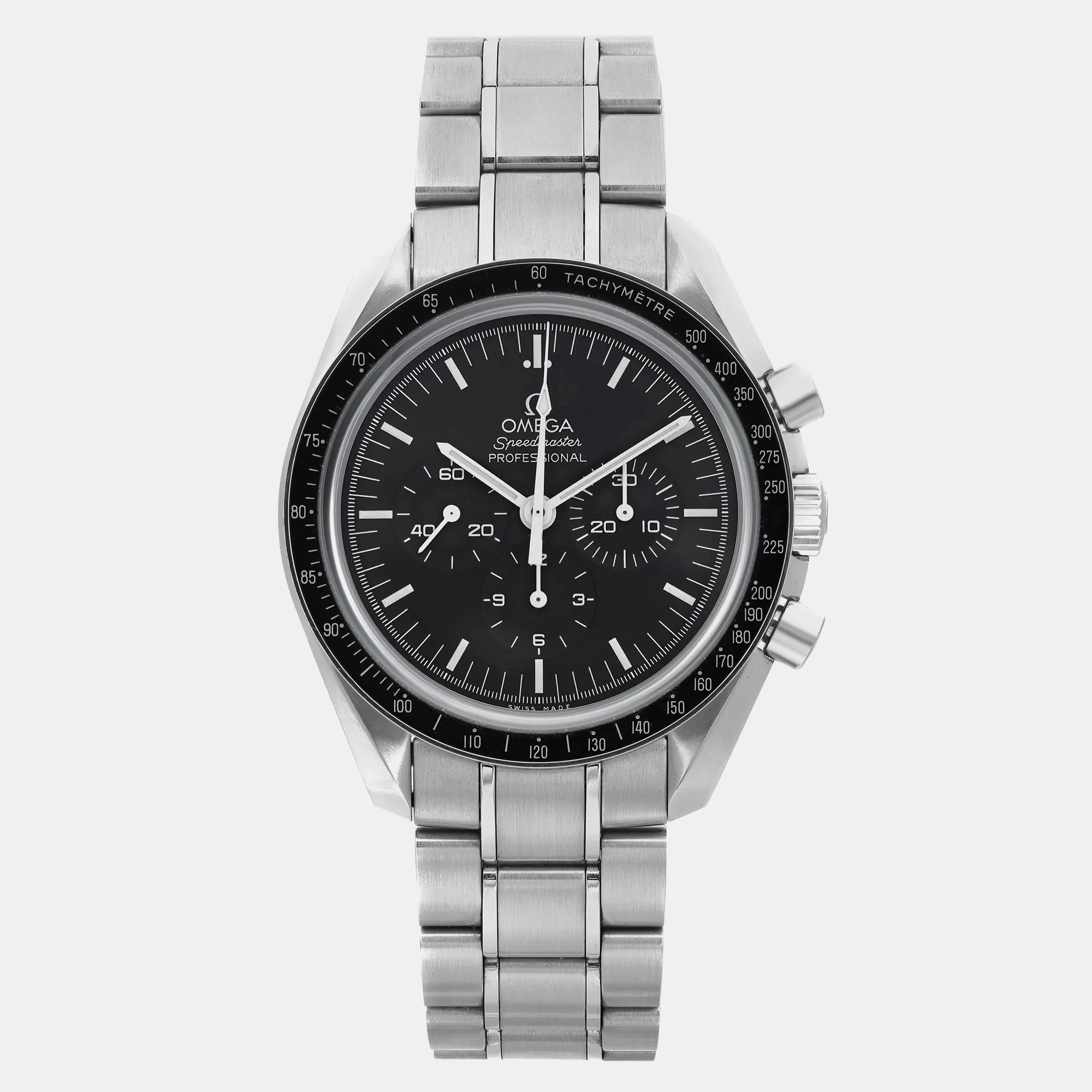 

Omega Black Stainless Steel Speedmaster Professional Moonwatch 311.30.42.30.01.006 Manual Winding Men's Wristwatch