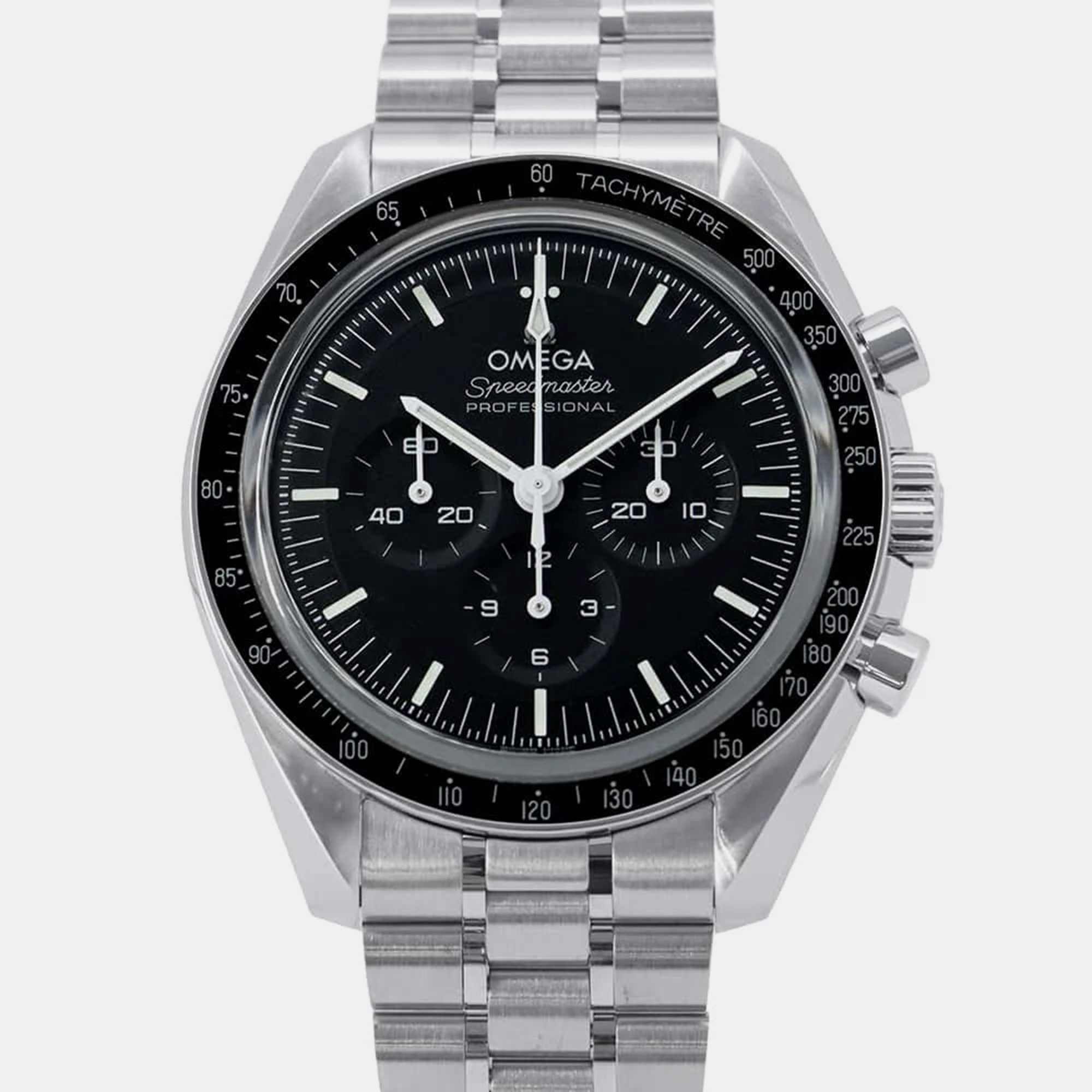 

Omega Black Stainless Steel Speedmaster Manual Winding Men's Wristwatch 42 mm