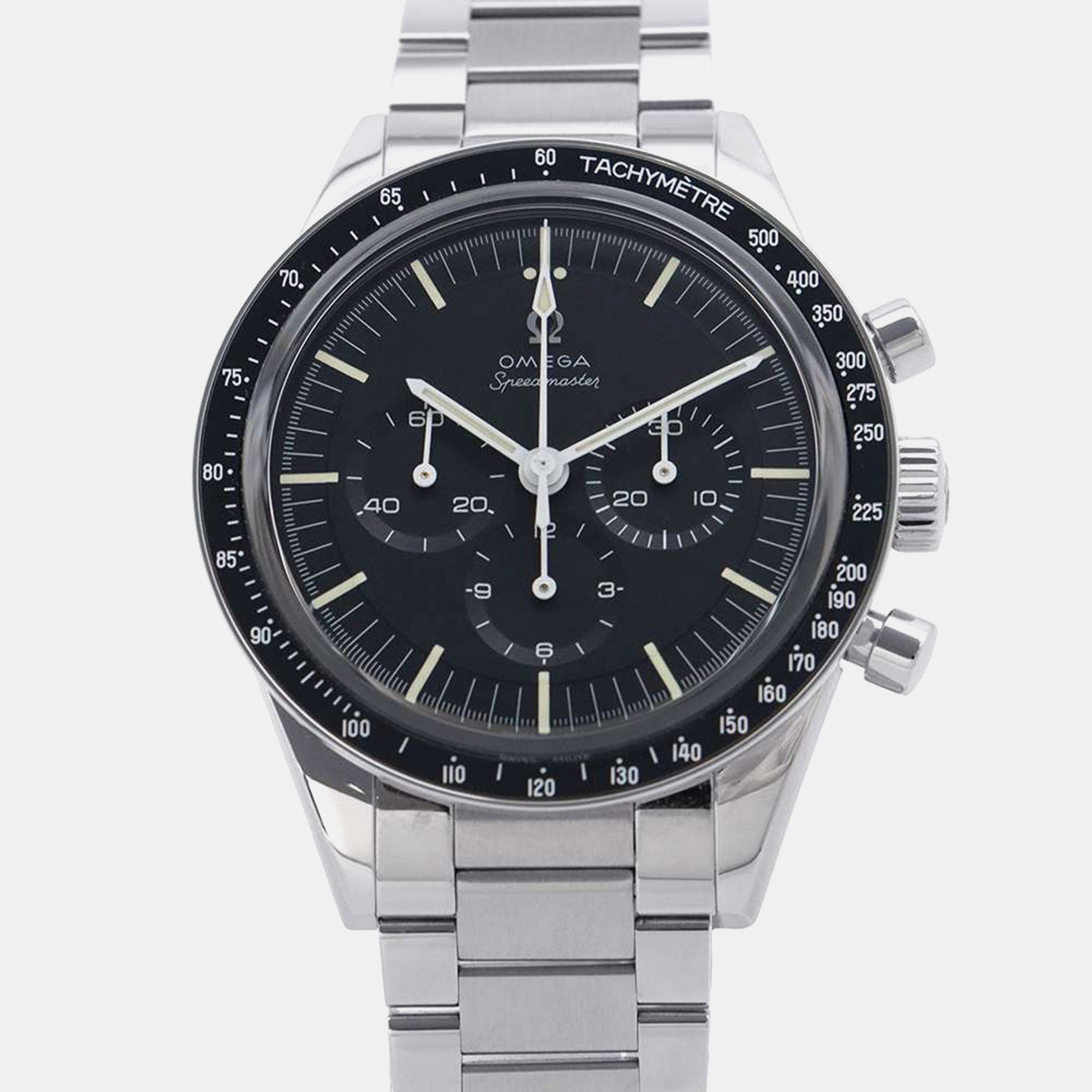 

Omega Black Stainless Steel Speedmaster Moonwatch Manual Winding Men's Wristwatch 40 mm