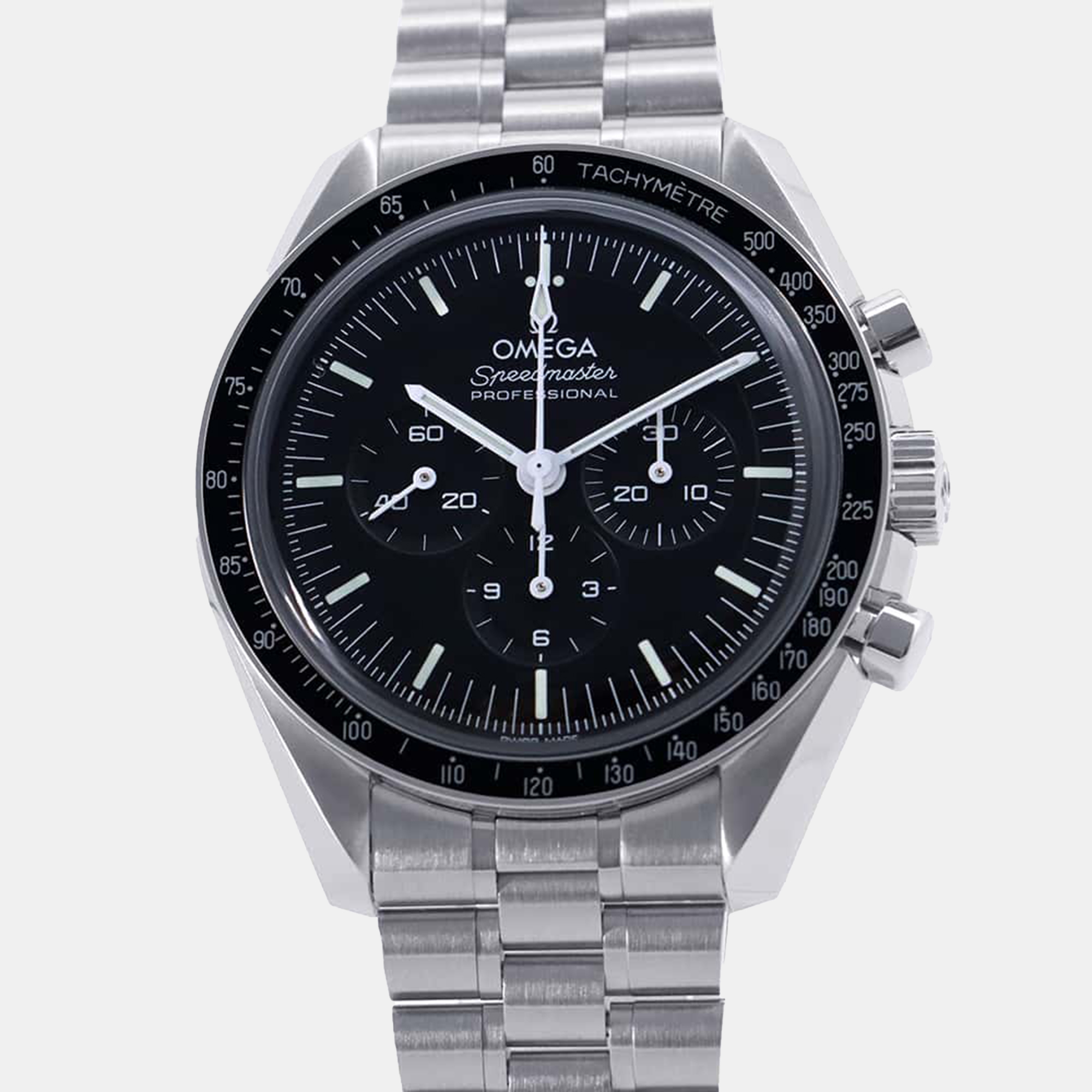 

Omega Black Stainless Steel Speedmaster Professional Moonwatch 310.30.42.50.01.001 Manual Winding Men's Wristwatch