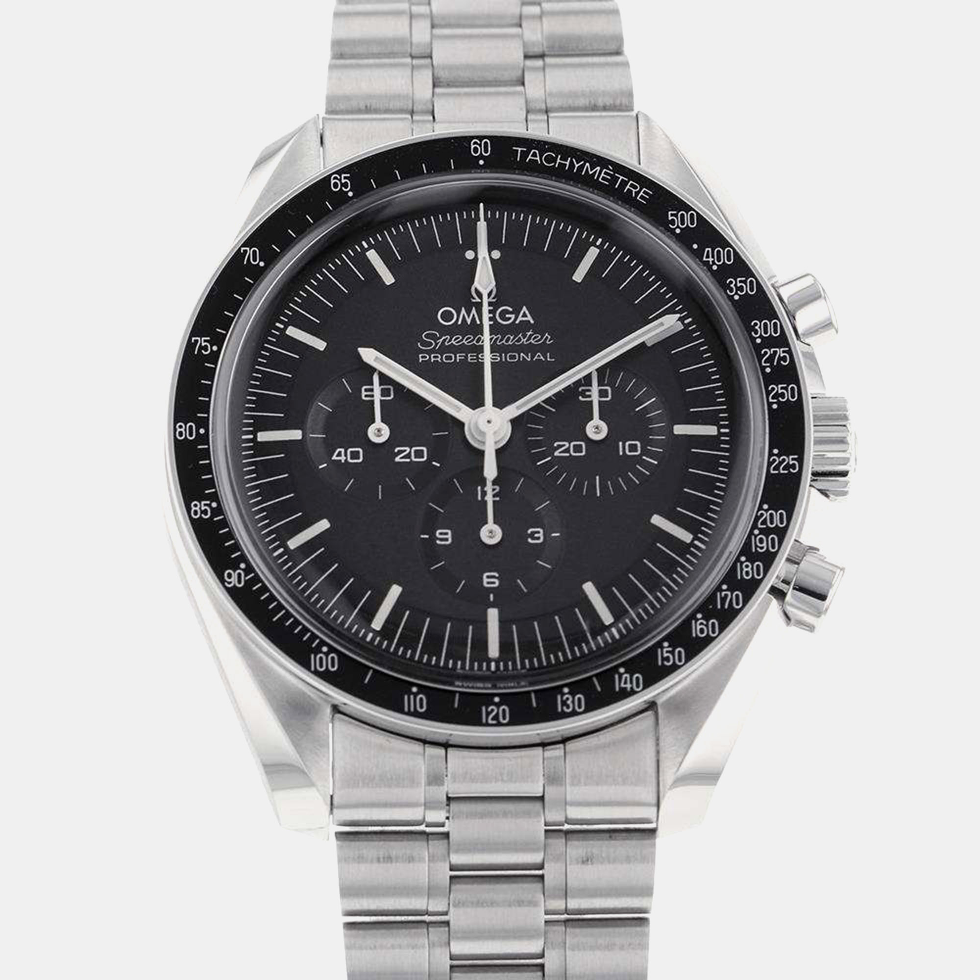 

Omega Black Stainless Steel Speedmaster Professional Moonwatch 310.30.42.50.01.001 Manual Winding Men's Wristwatch